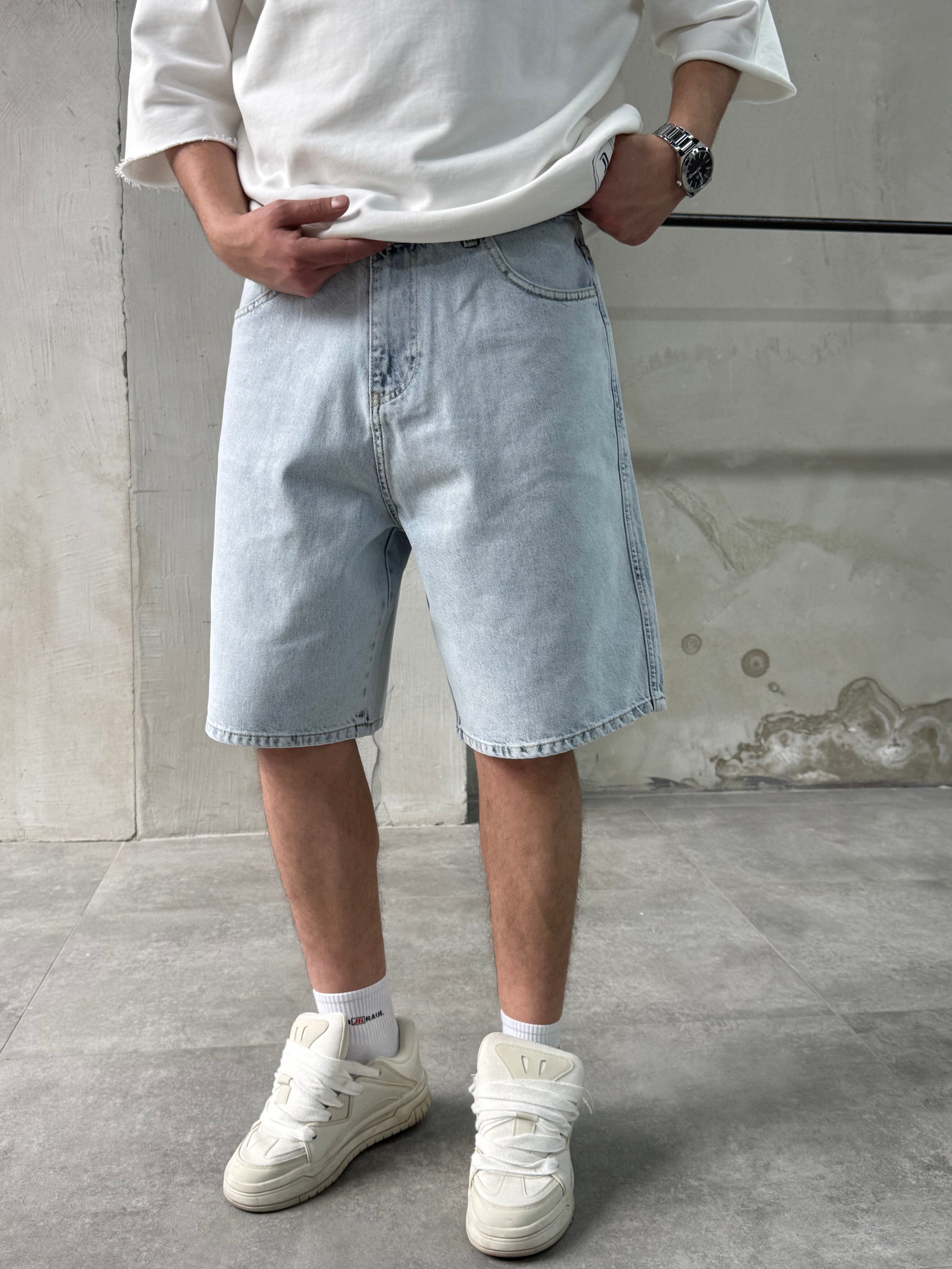Baggy Fit Bermuda Buz Mavi Denim Şort
