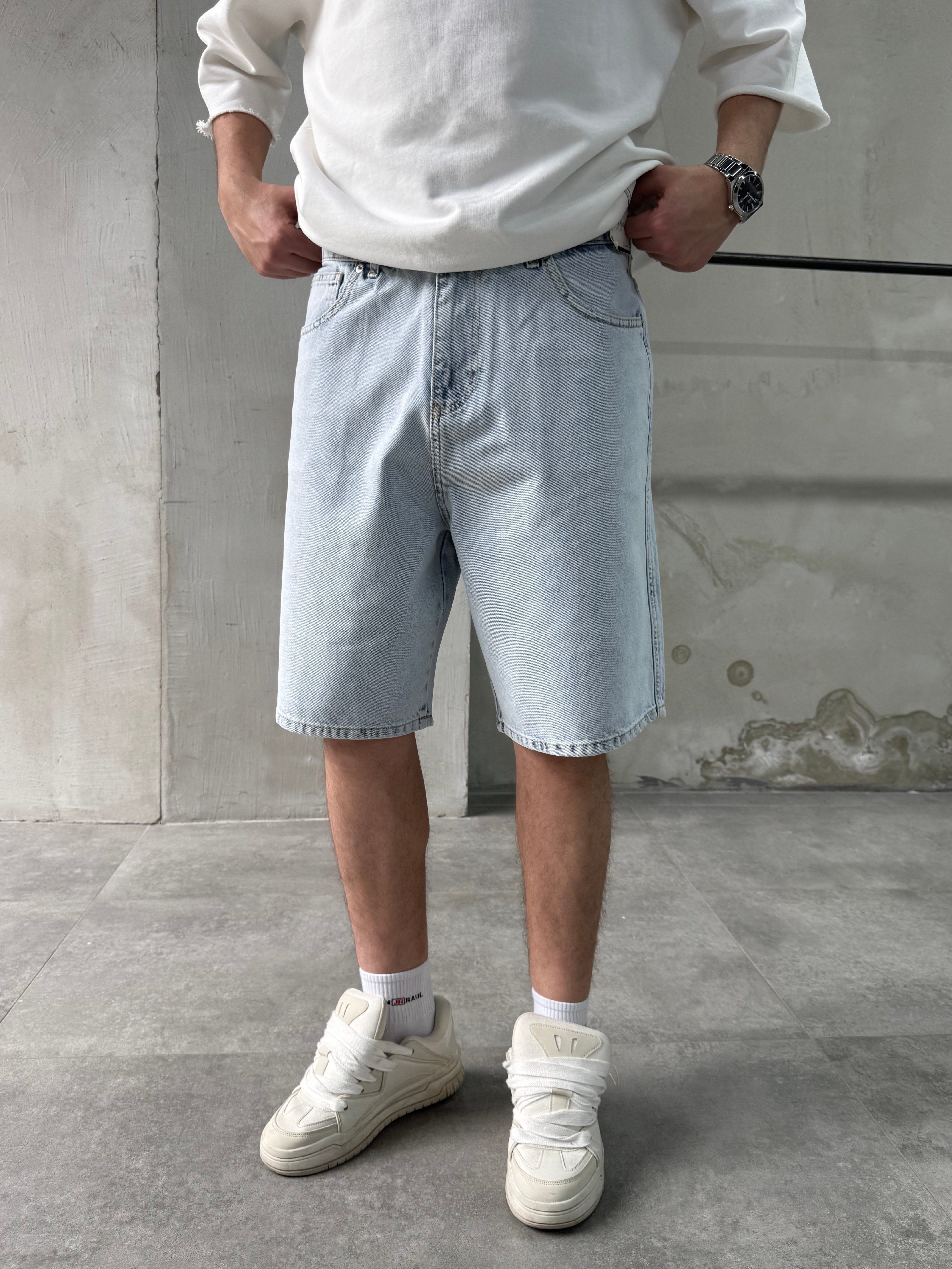 Baggy Fit Bermuda Buz Mavi Denim Şort