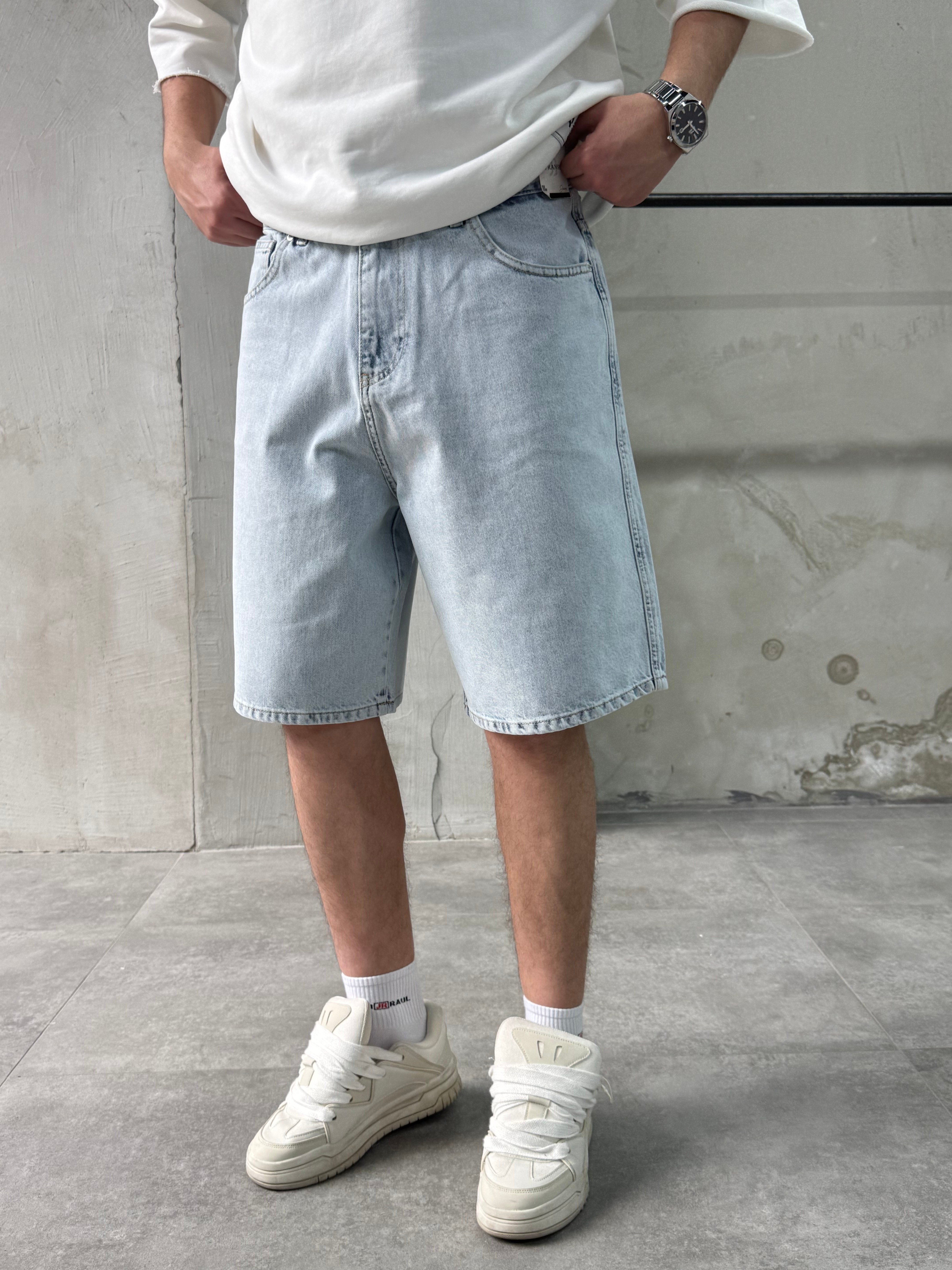Baggy Fit Bermuda Buz Mavi Denim Şort