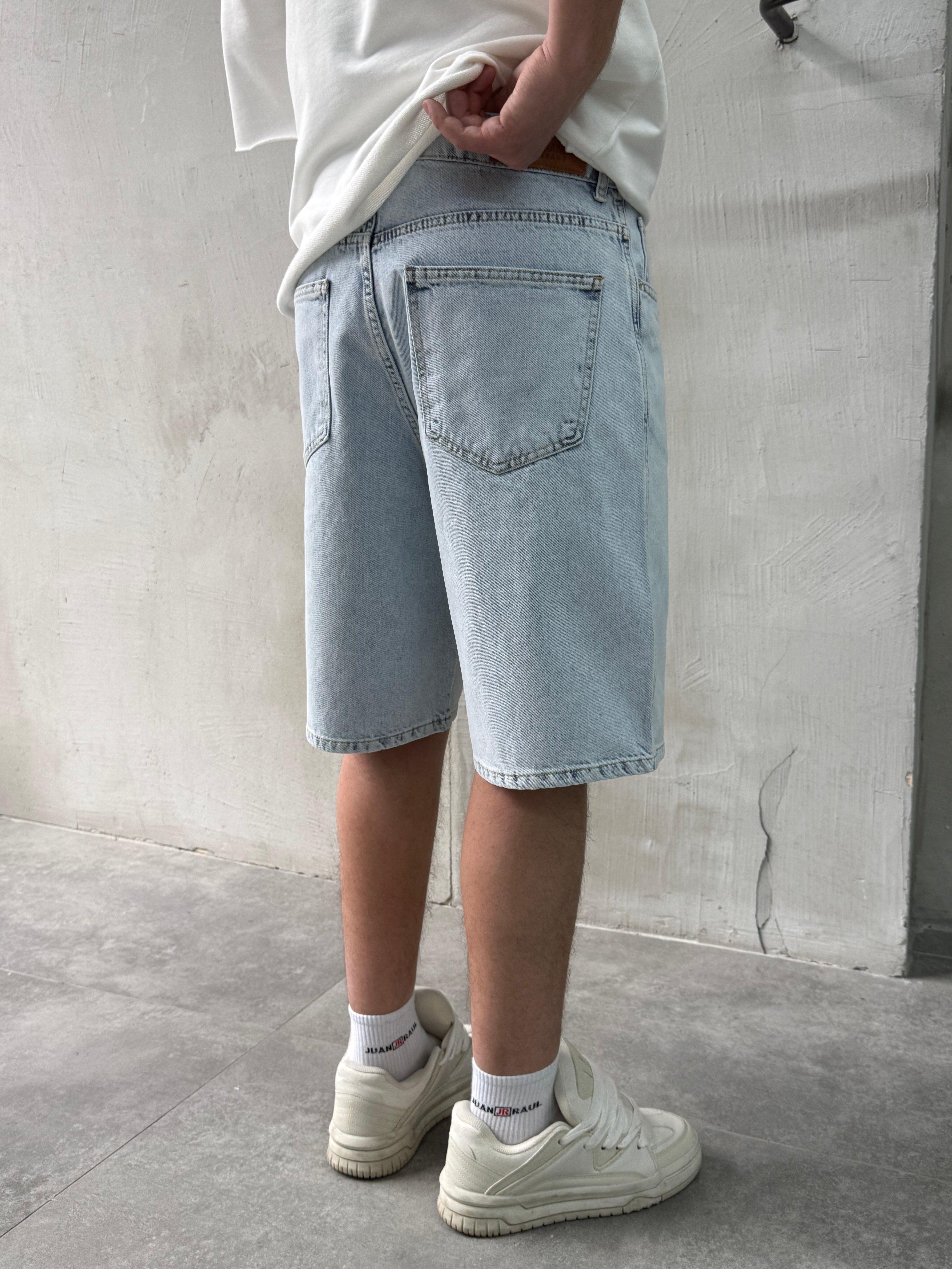 Baggy Fit Bermuda Buz Mavi Denim Şort