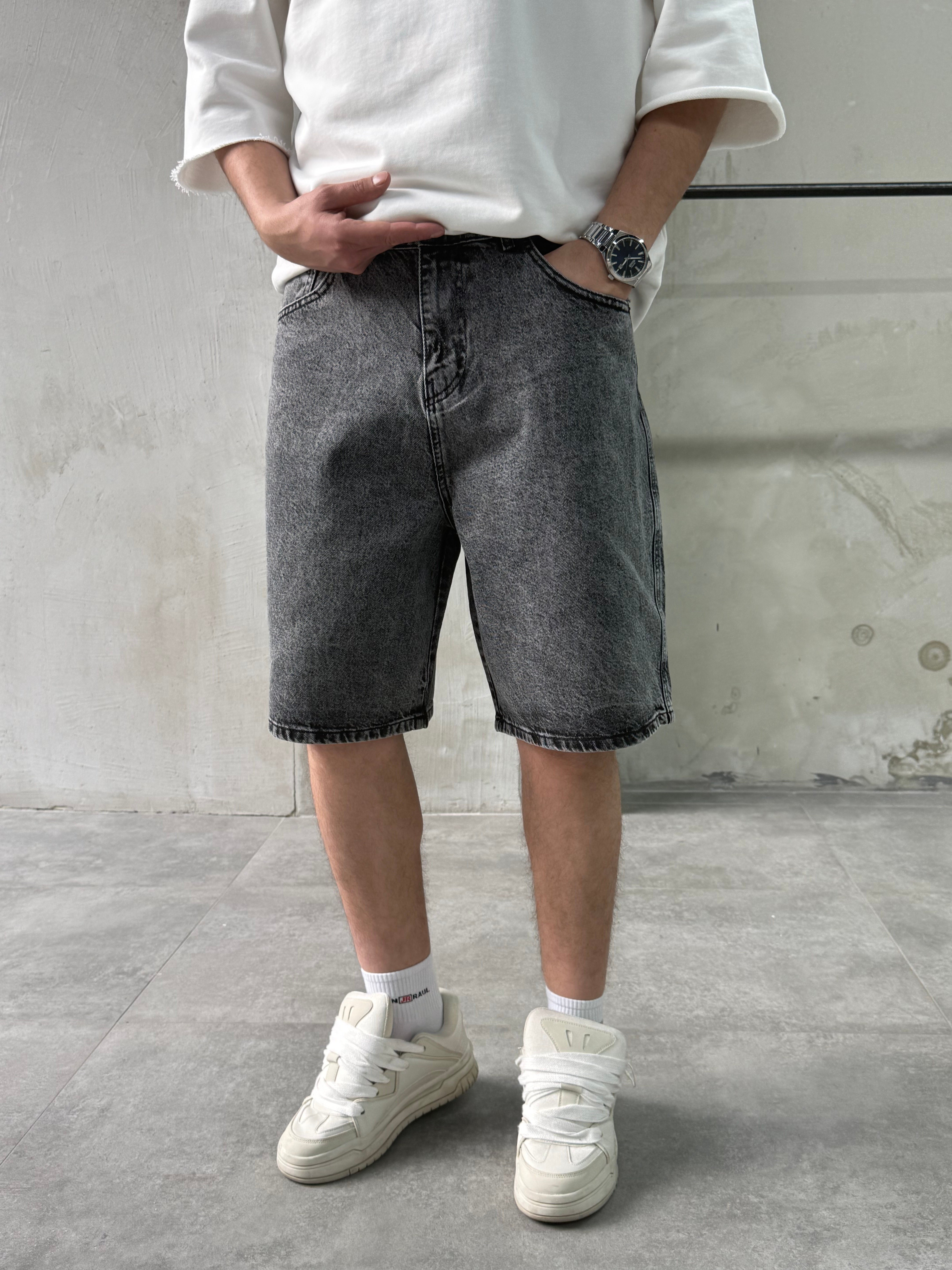Baggy Fit Bermuda Gri Denim Şort