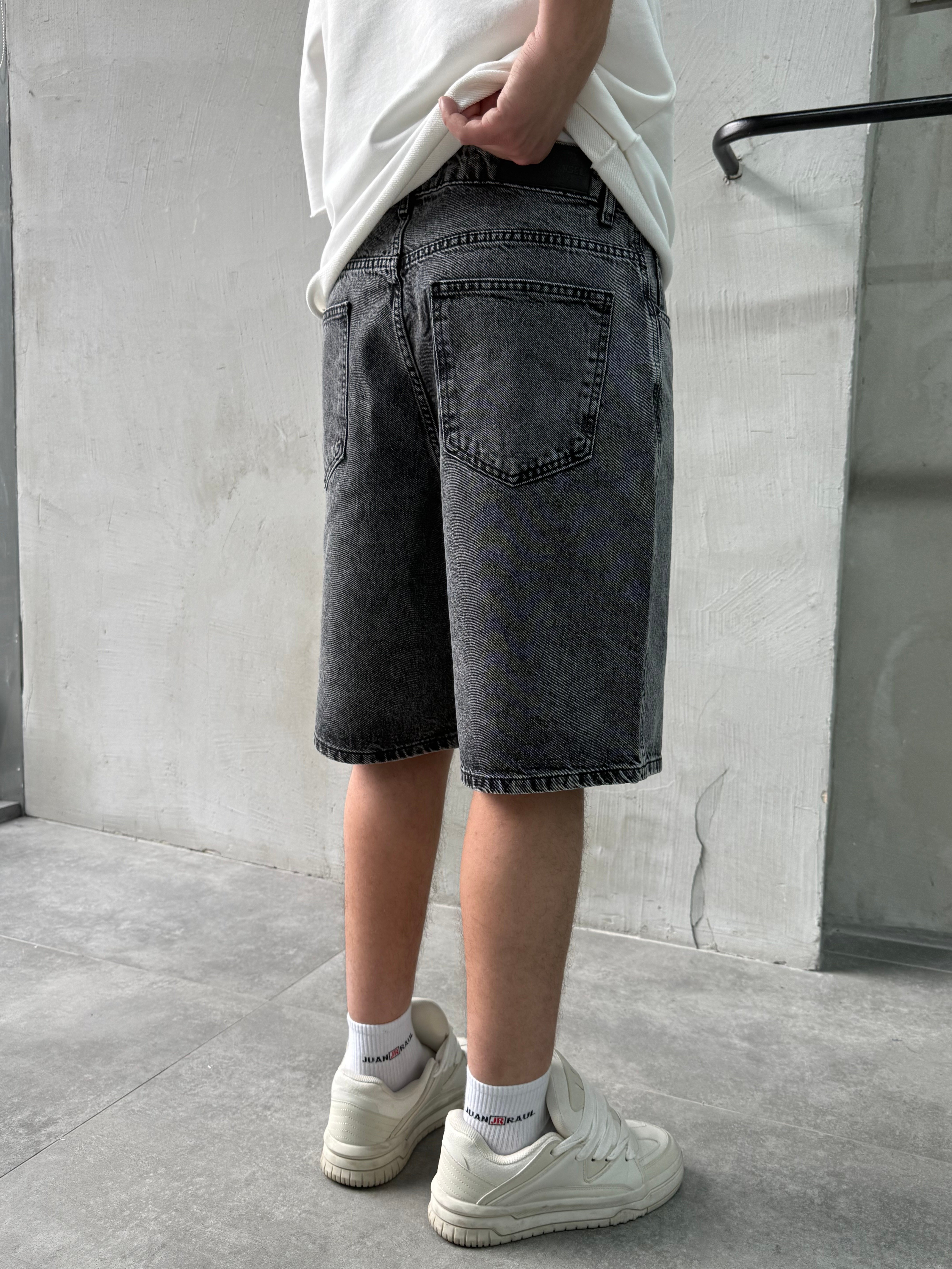 Baggy Fit Bermuda Gri Denim Şort