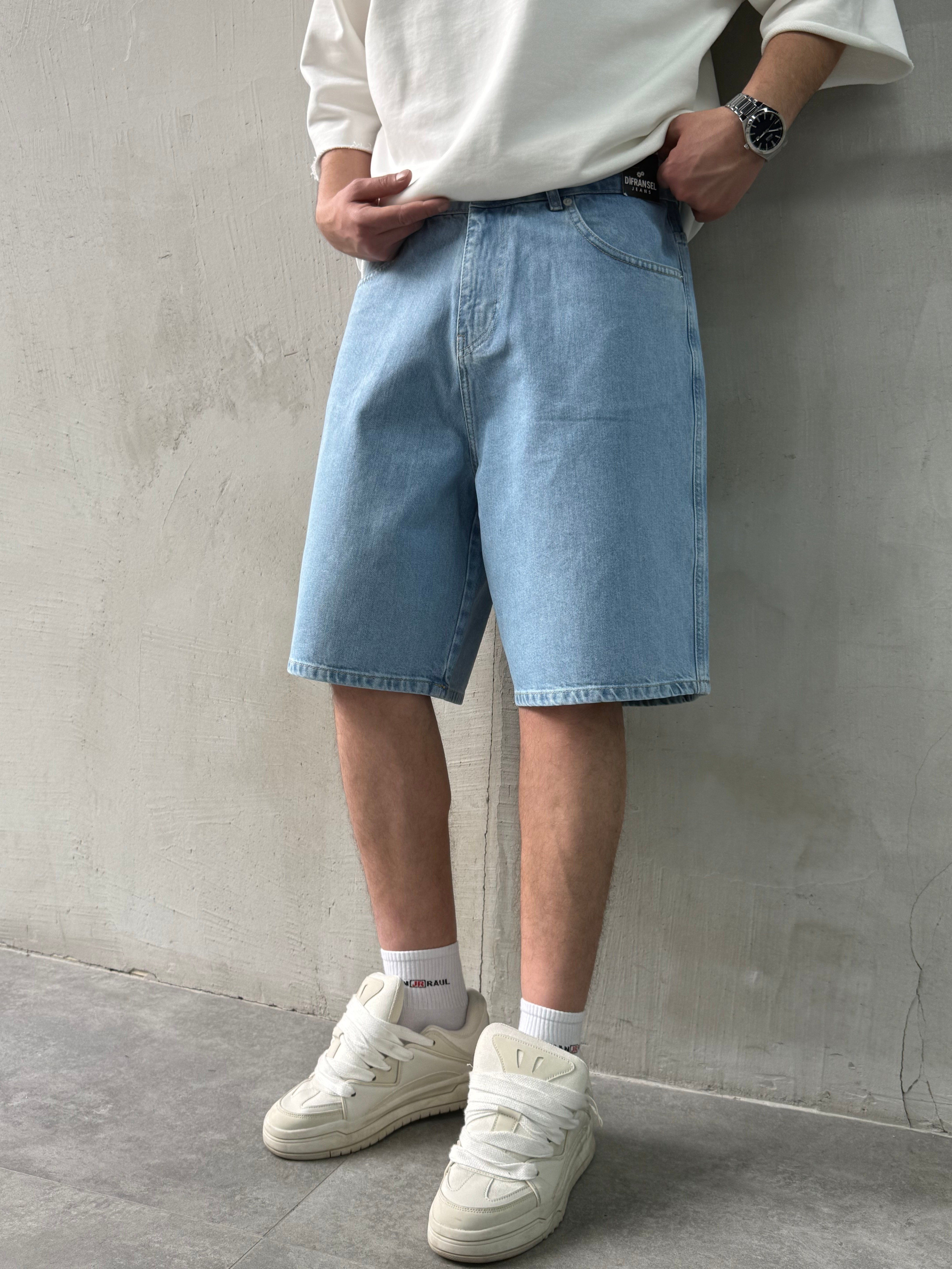 Baggy Fit Bermuda Mavi Denim Şort