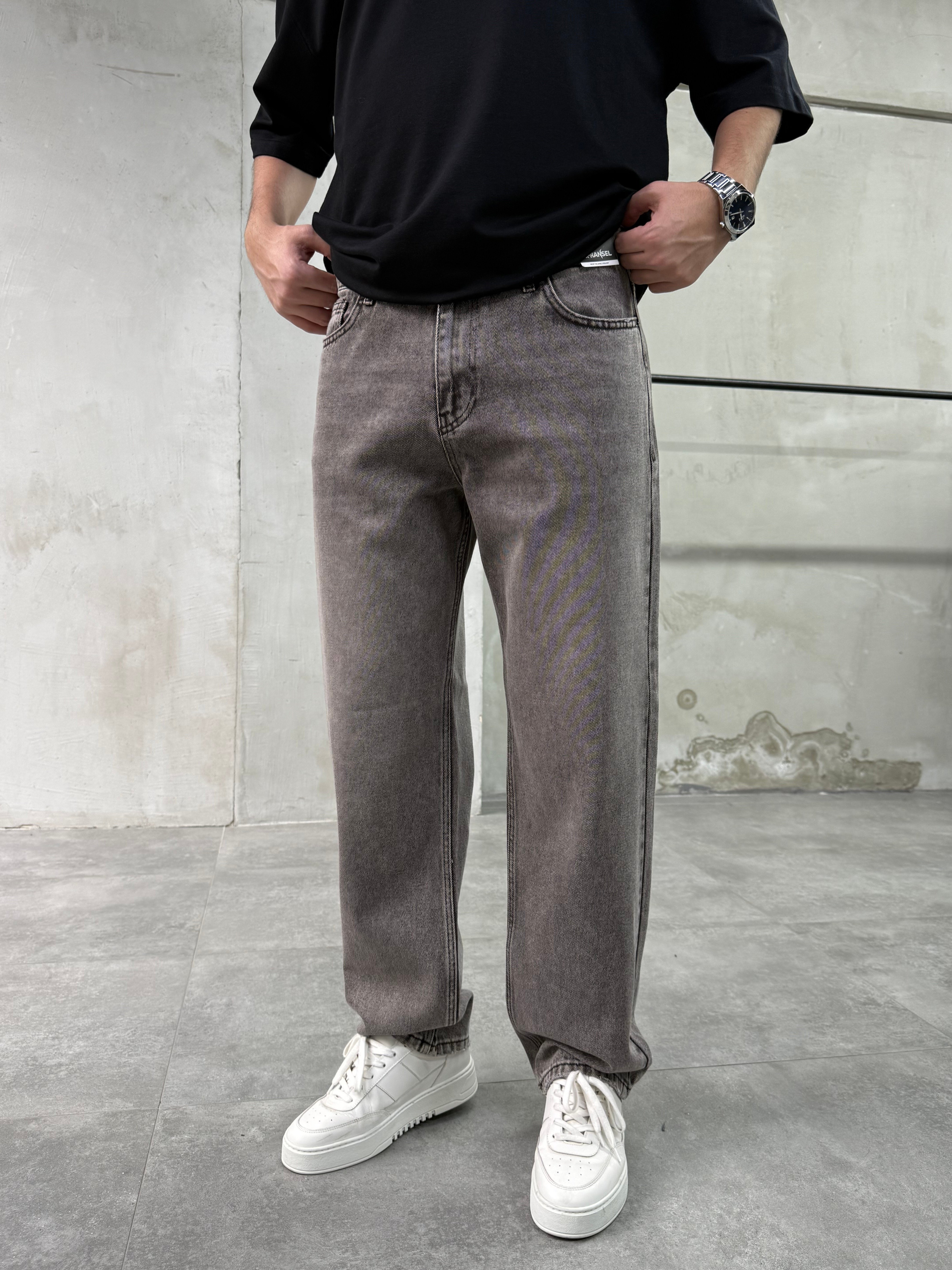 Baggy Fit Kahve Yıkamalı Jean