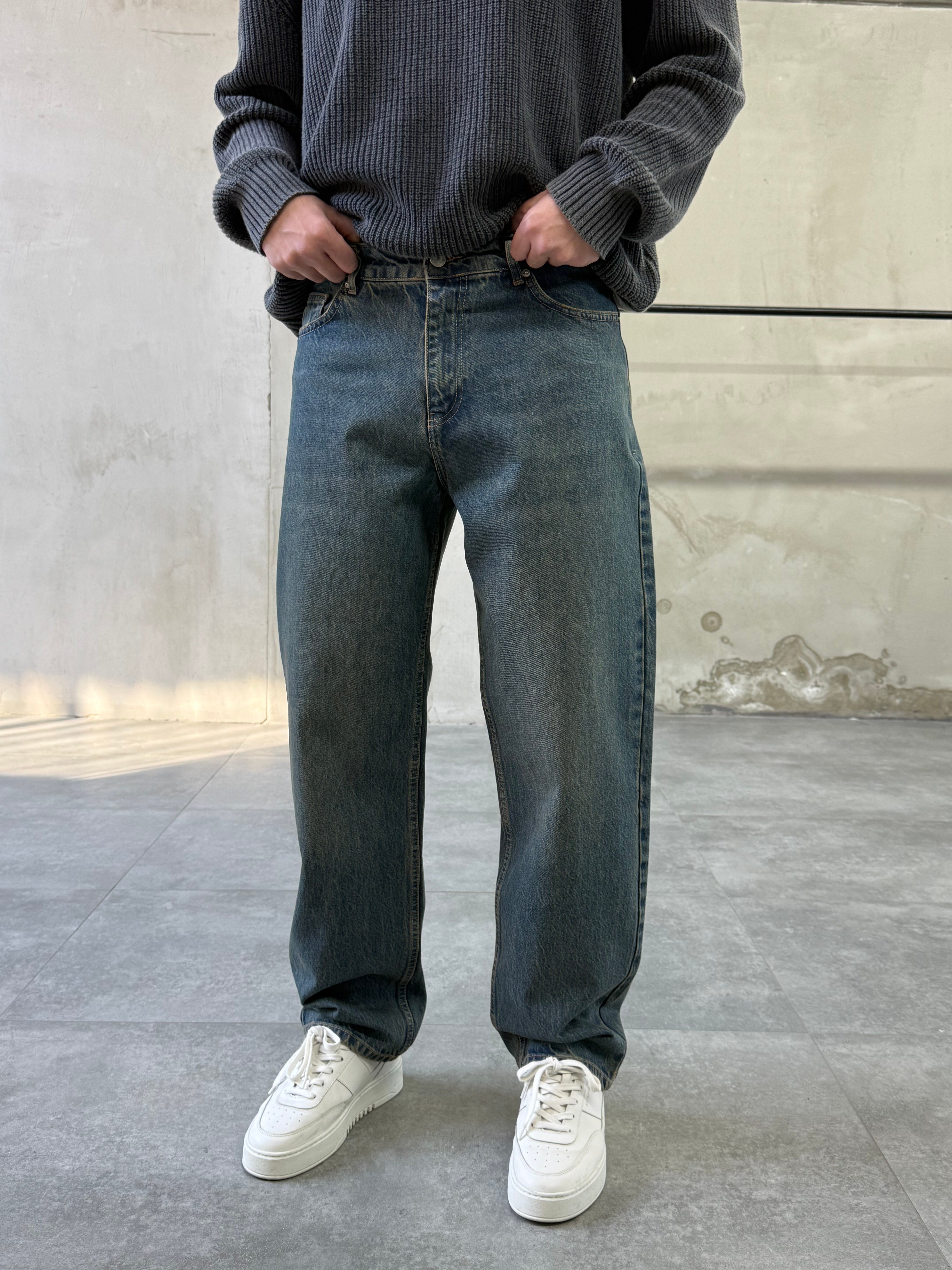 Basic Eskitme Yeşil Baggy Jean