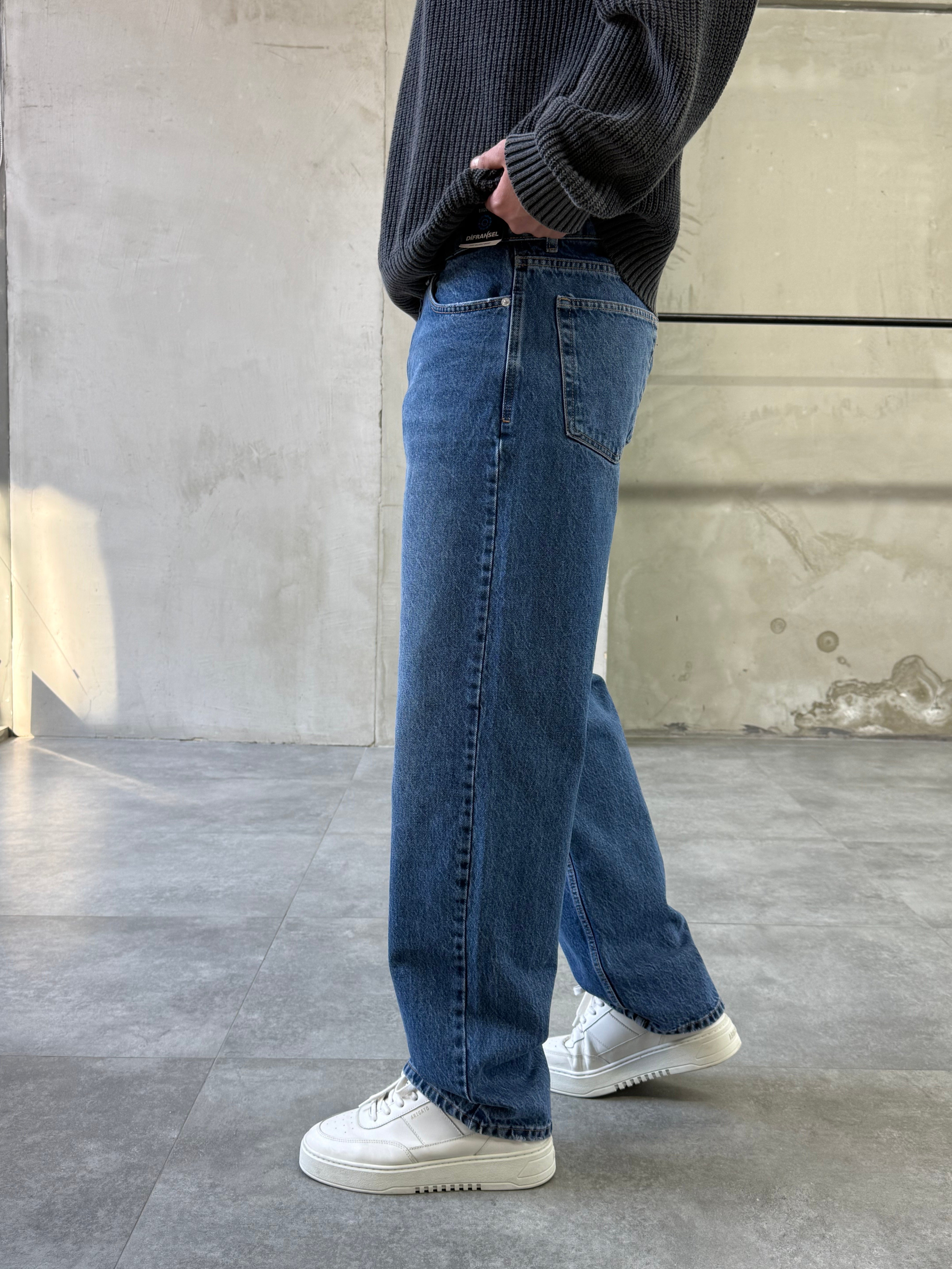 Basic Koyu Mavi Baggy Jean