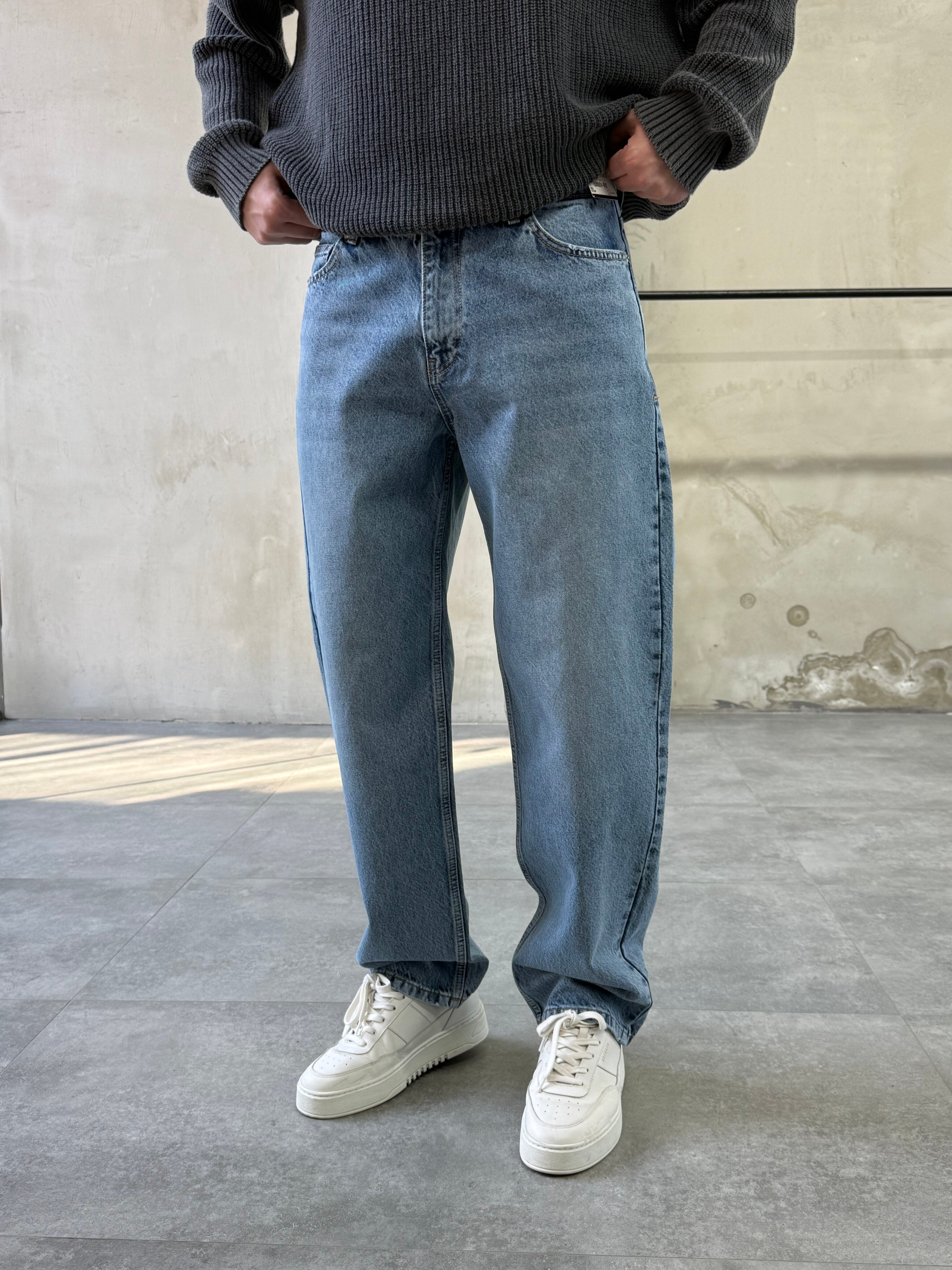 Basic Mavi Yıkamalı Baggy Jean