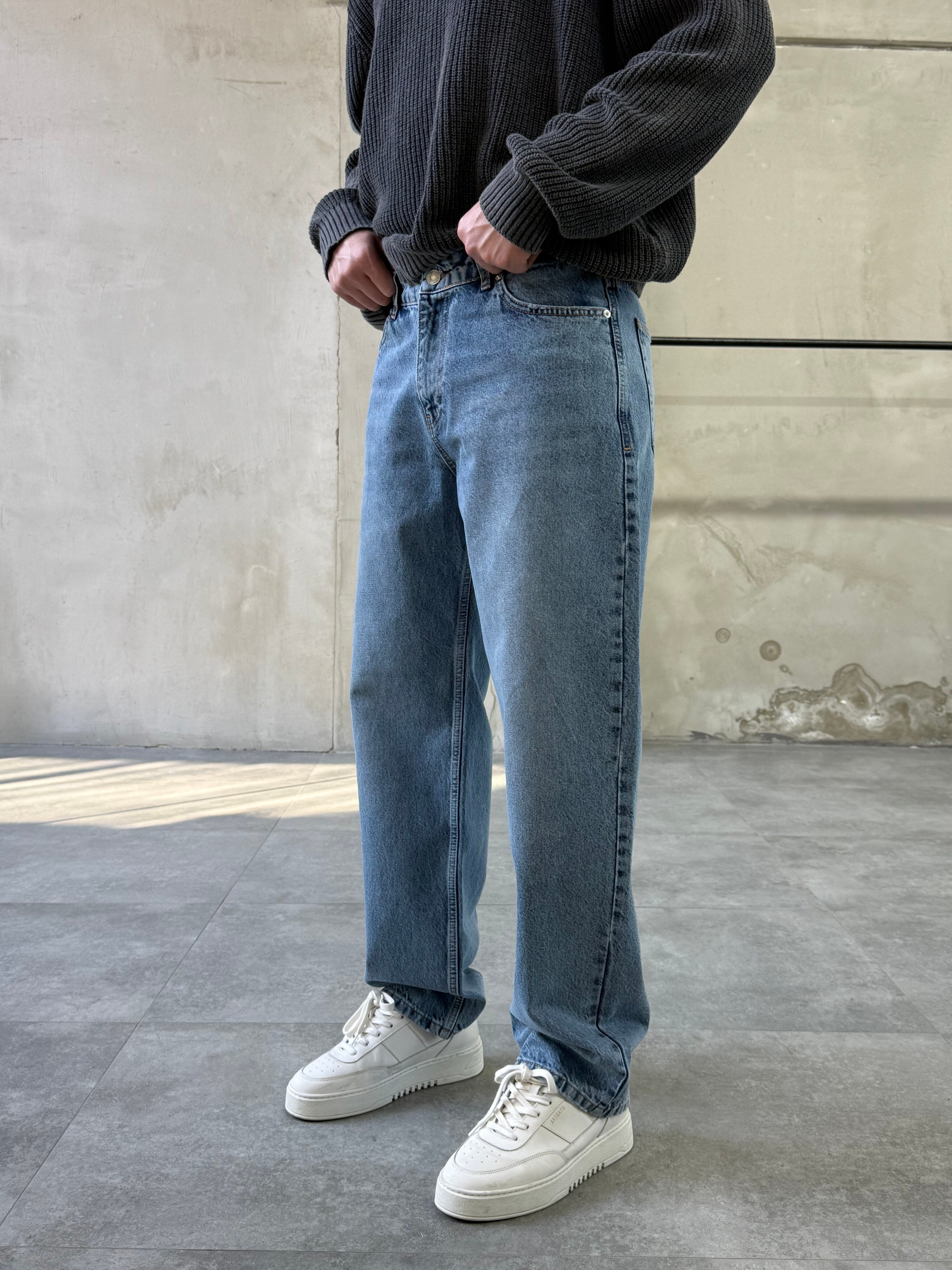 Basic Mavi Yıkamalı Baggy Jean