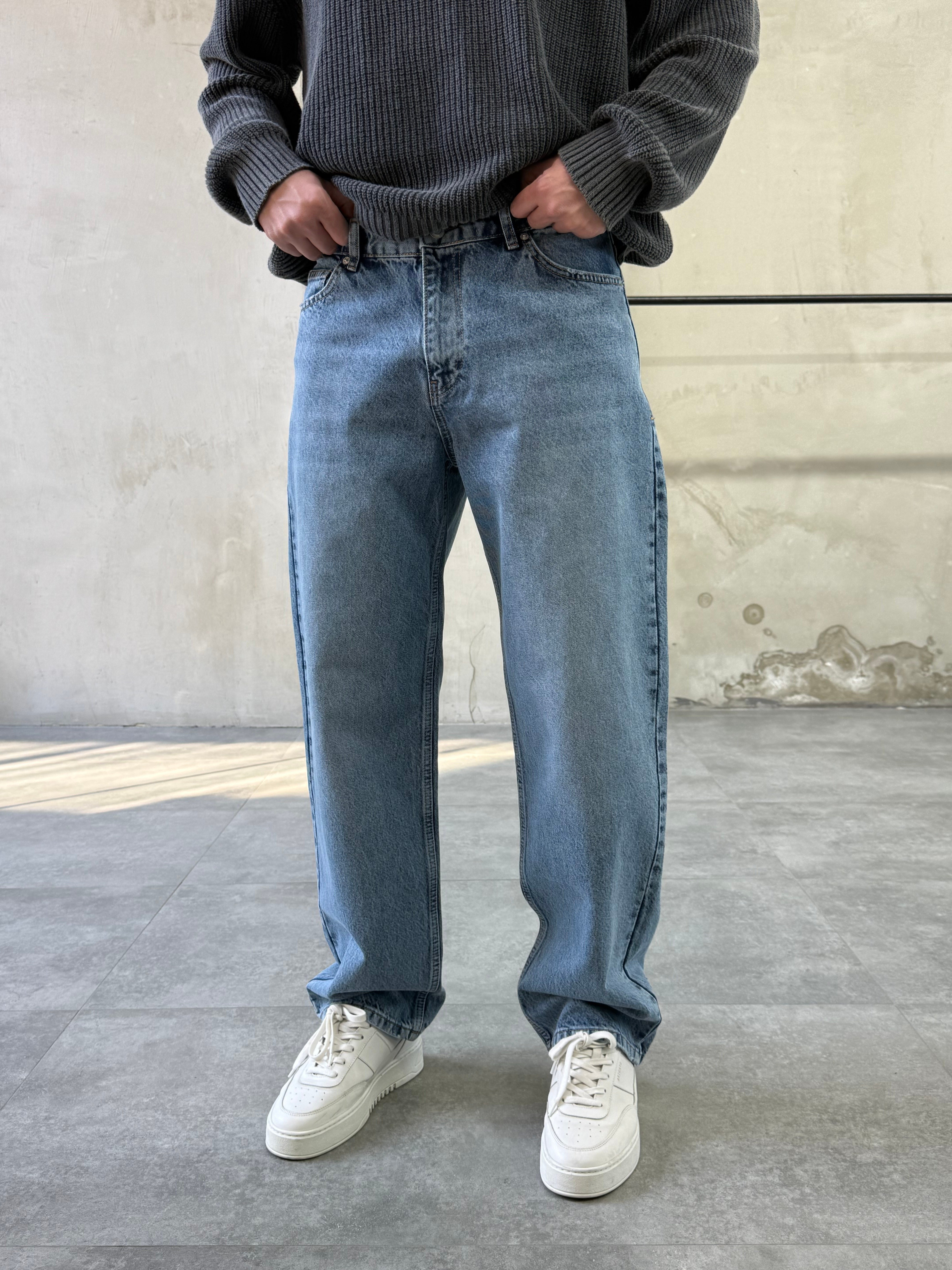 Basic Mavi Yıkamalı Baggy Jean
