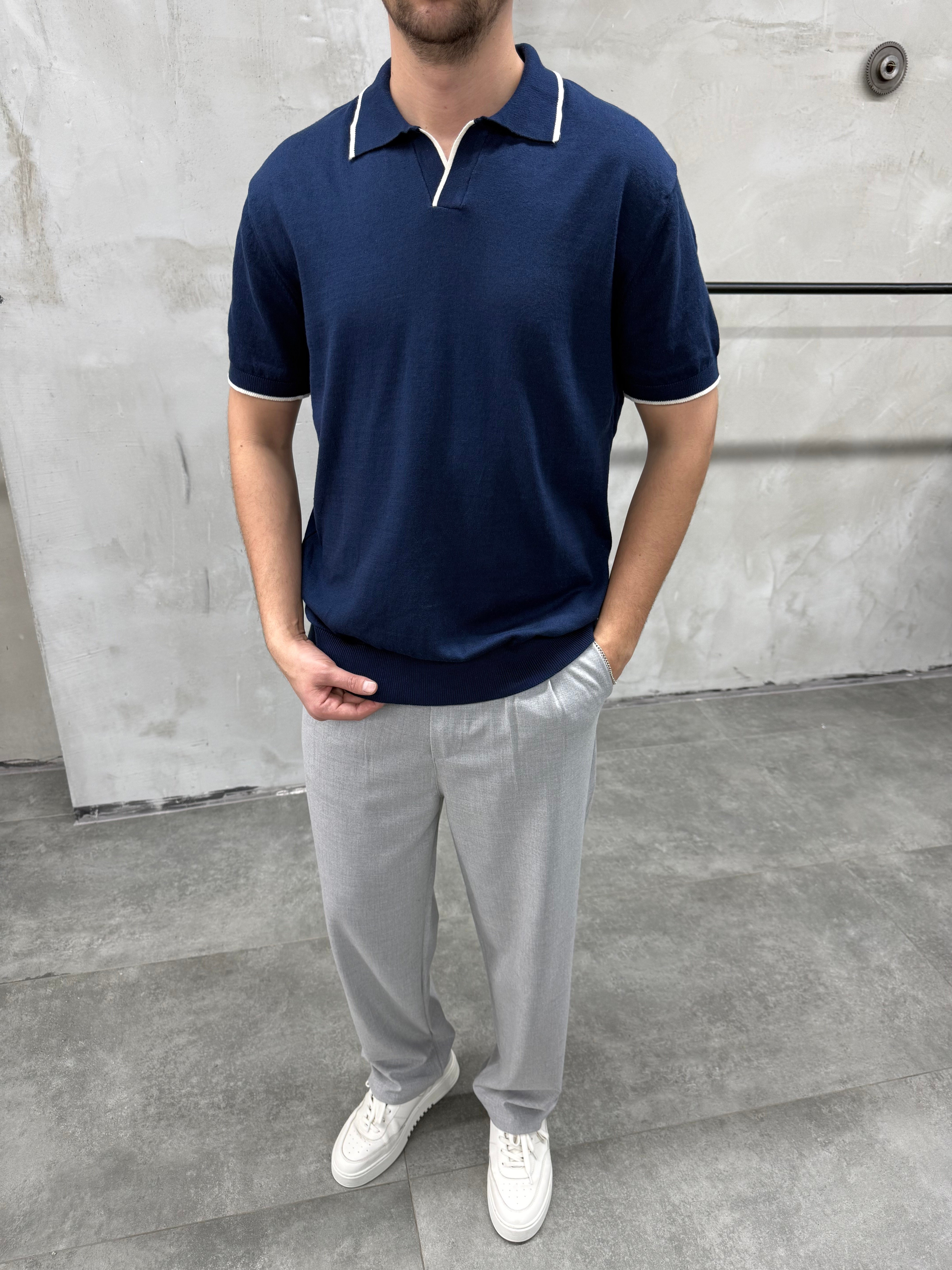 Basic Polo Yaka Lacivert Triko T-shirt