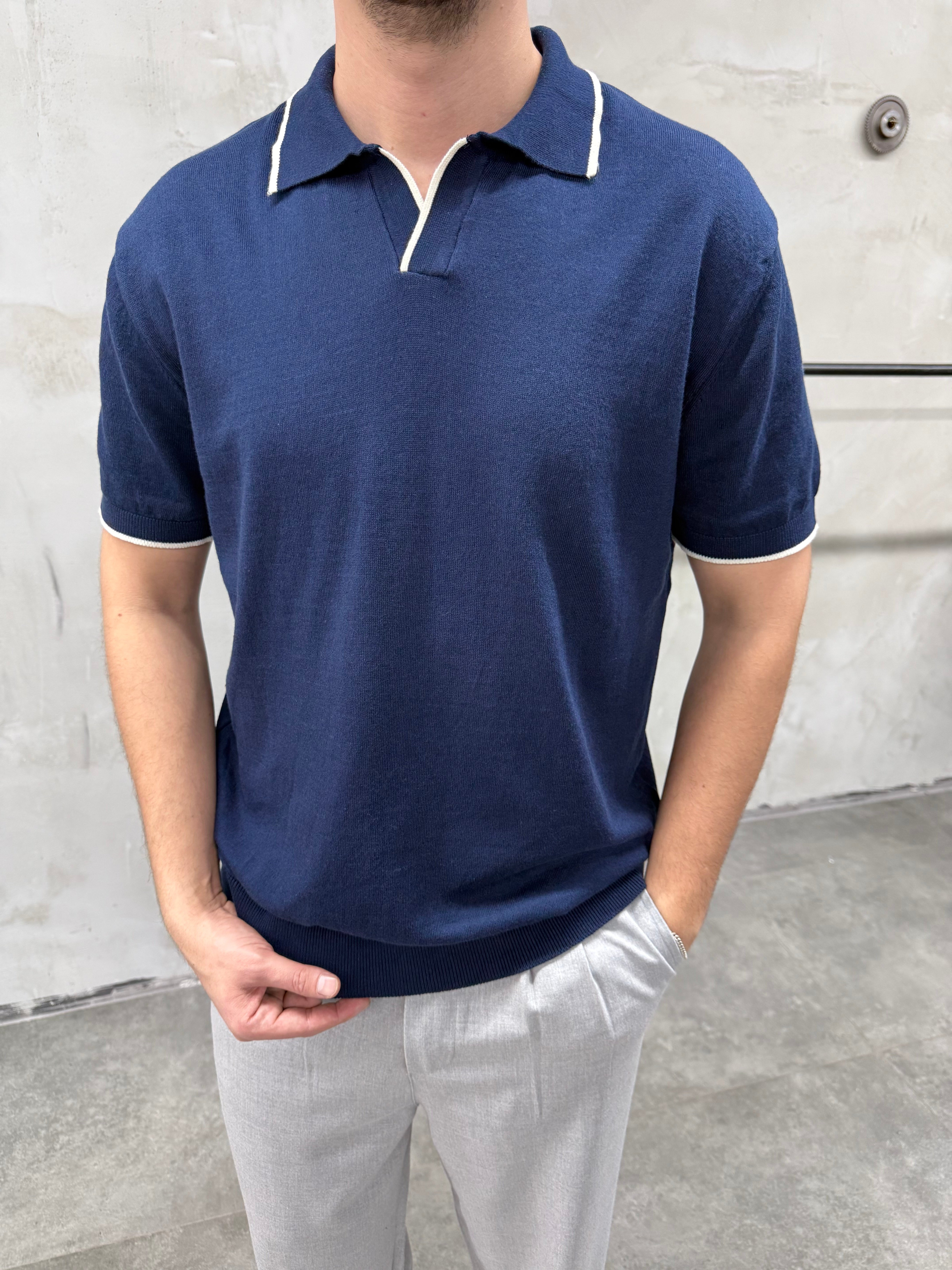 Basic Polo Yaka Lacivert Triko T-shirt