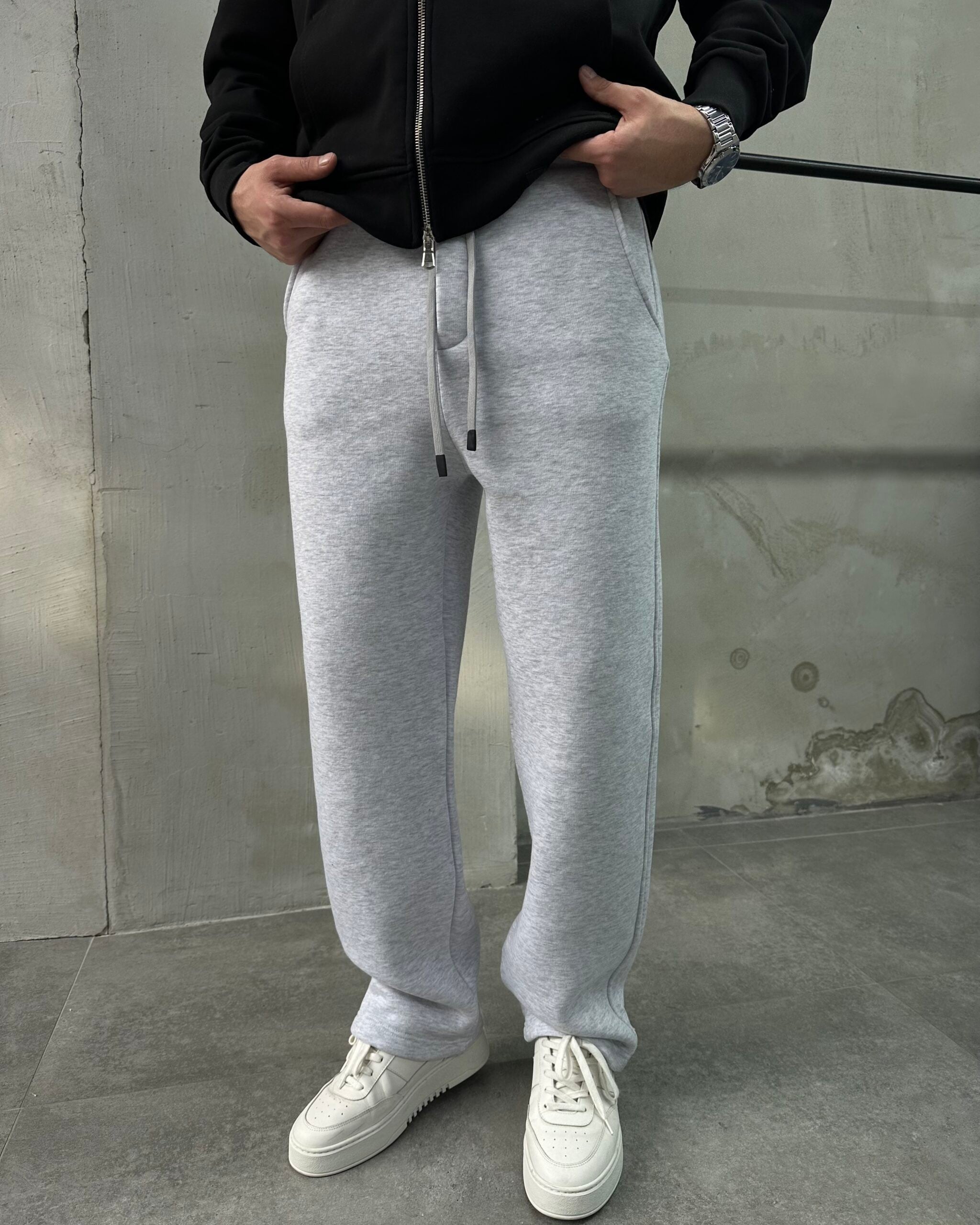 Basic Şardonlu Açık Gri Baggy Eşofman Altı