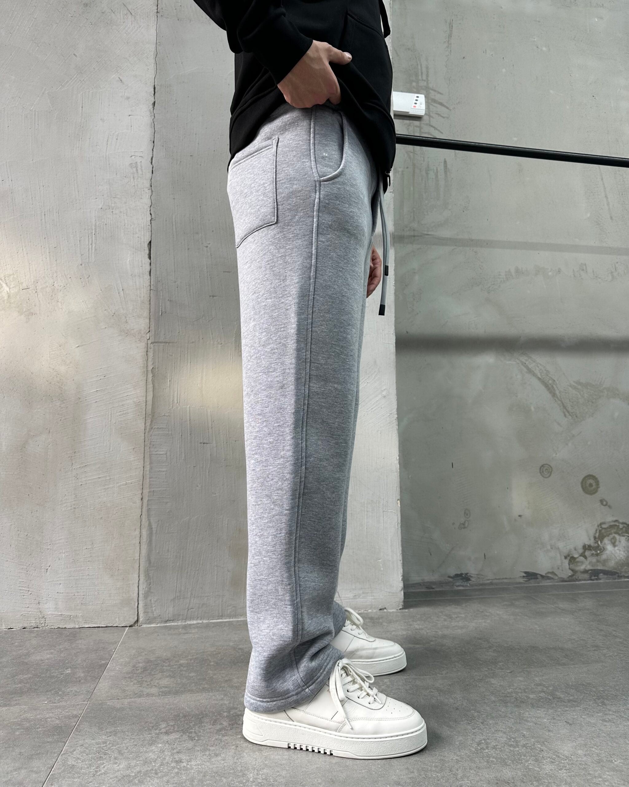 Basic Şardonlu Gri Baggy Eşofman Altı