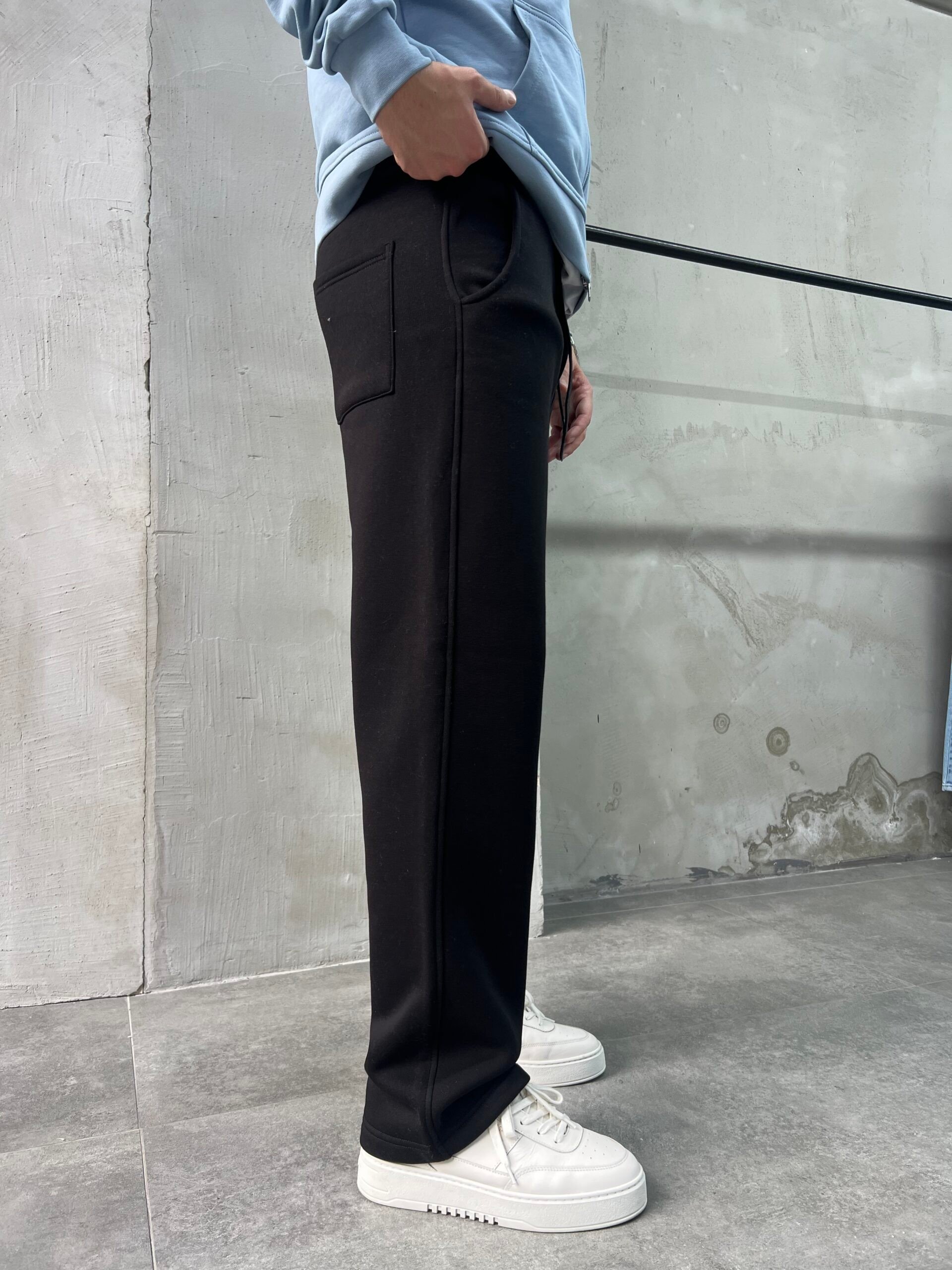 Basic Şardonlu Siyah Baggy Eşofman Altı