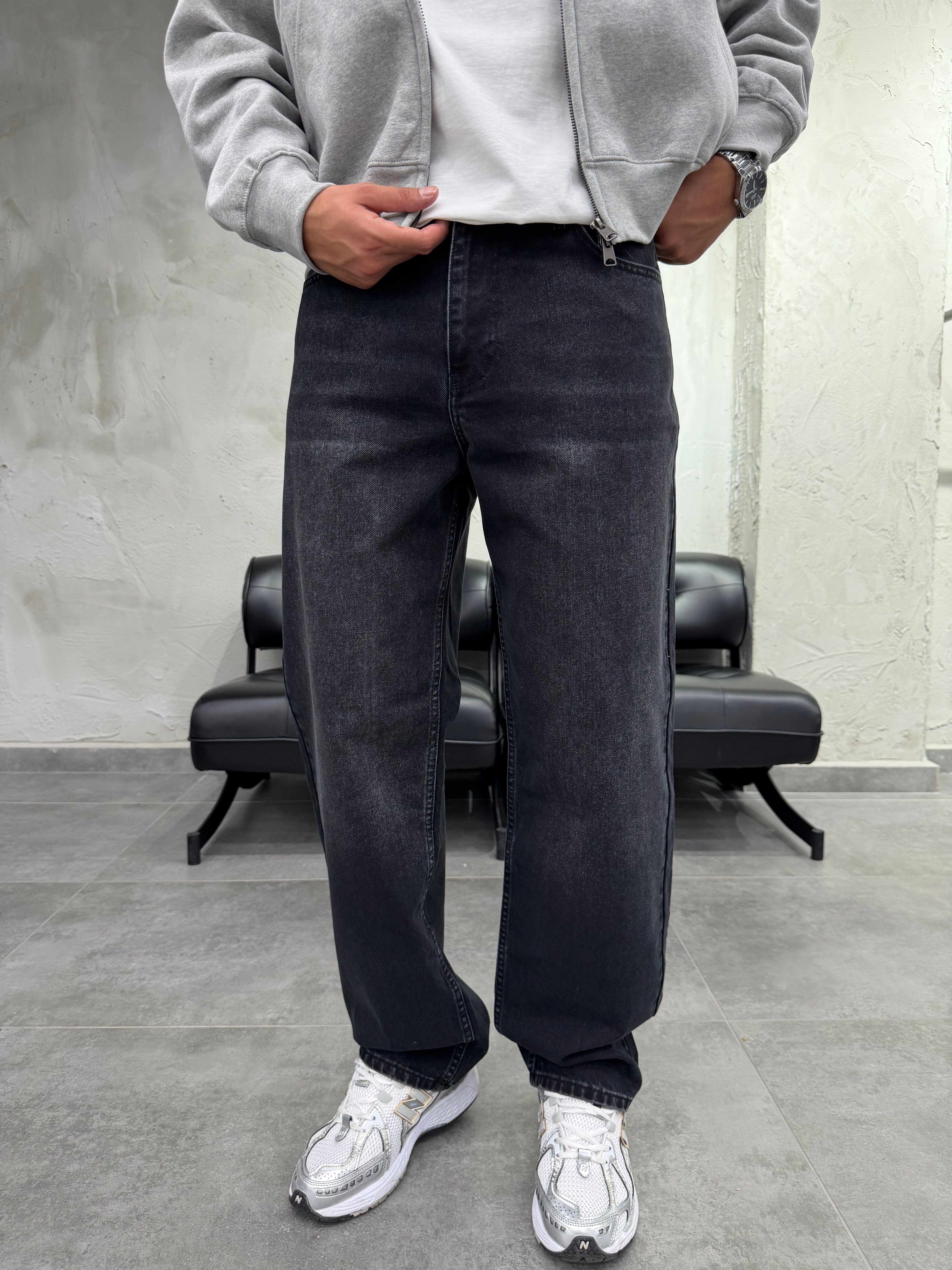 Basic Siyah Yıkamalı Baggy Jean