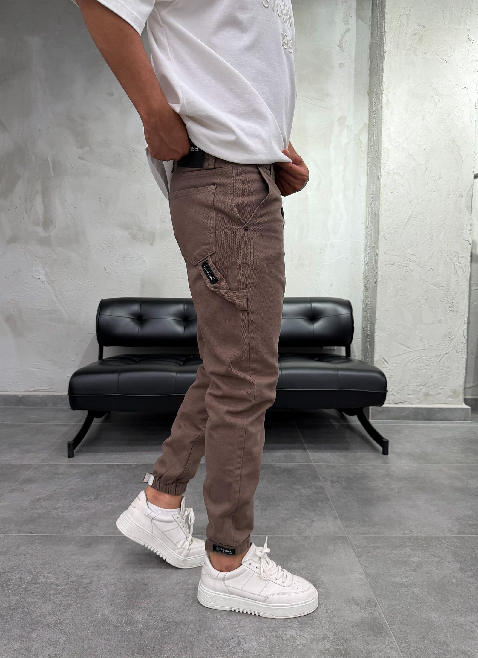 Bileği Cırtlı Camel Jogger Pantolon