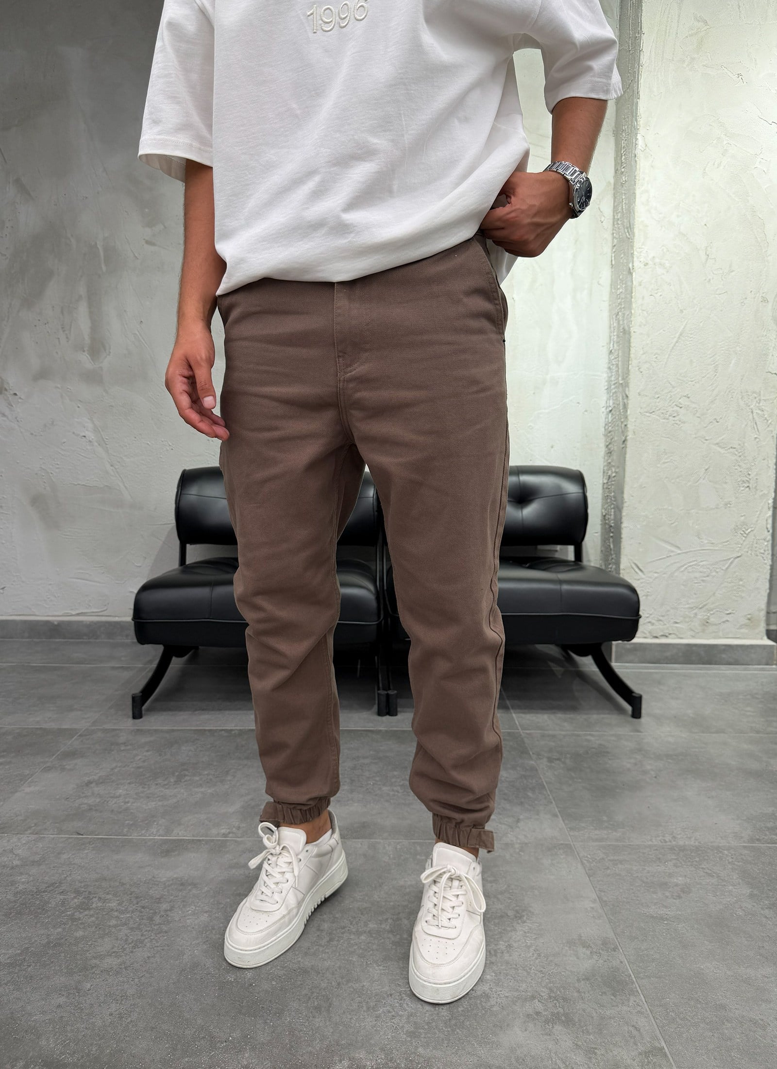 Bileği Cırtlı Camel Jogger Pantolon
