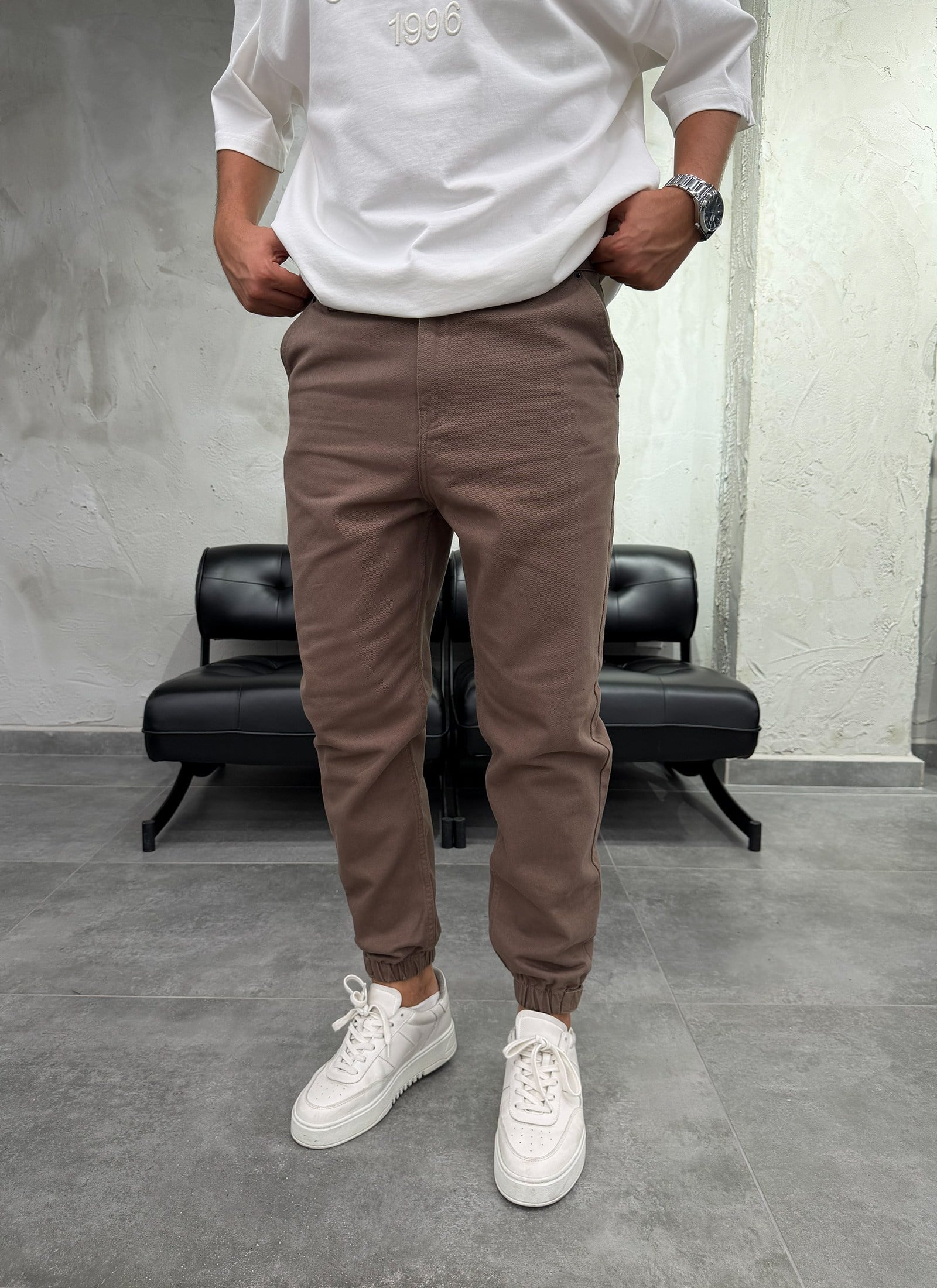 Bileği Cırtlı Camel Jogger Pantolon