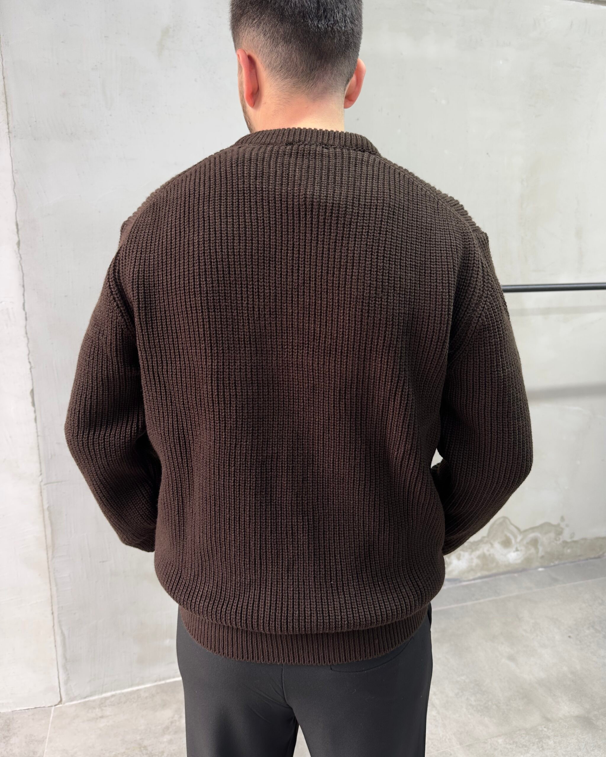 Bisiklet Yaka Kahve Oversize Triko Kazak