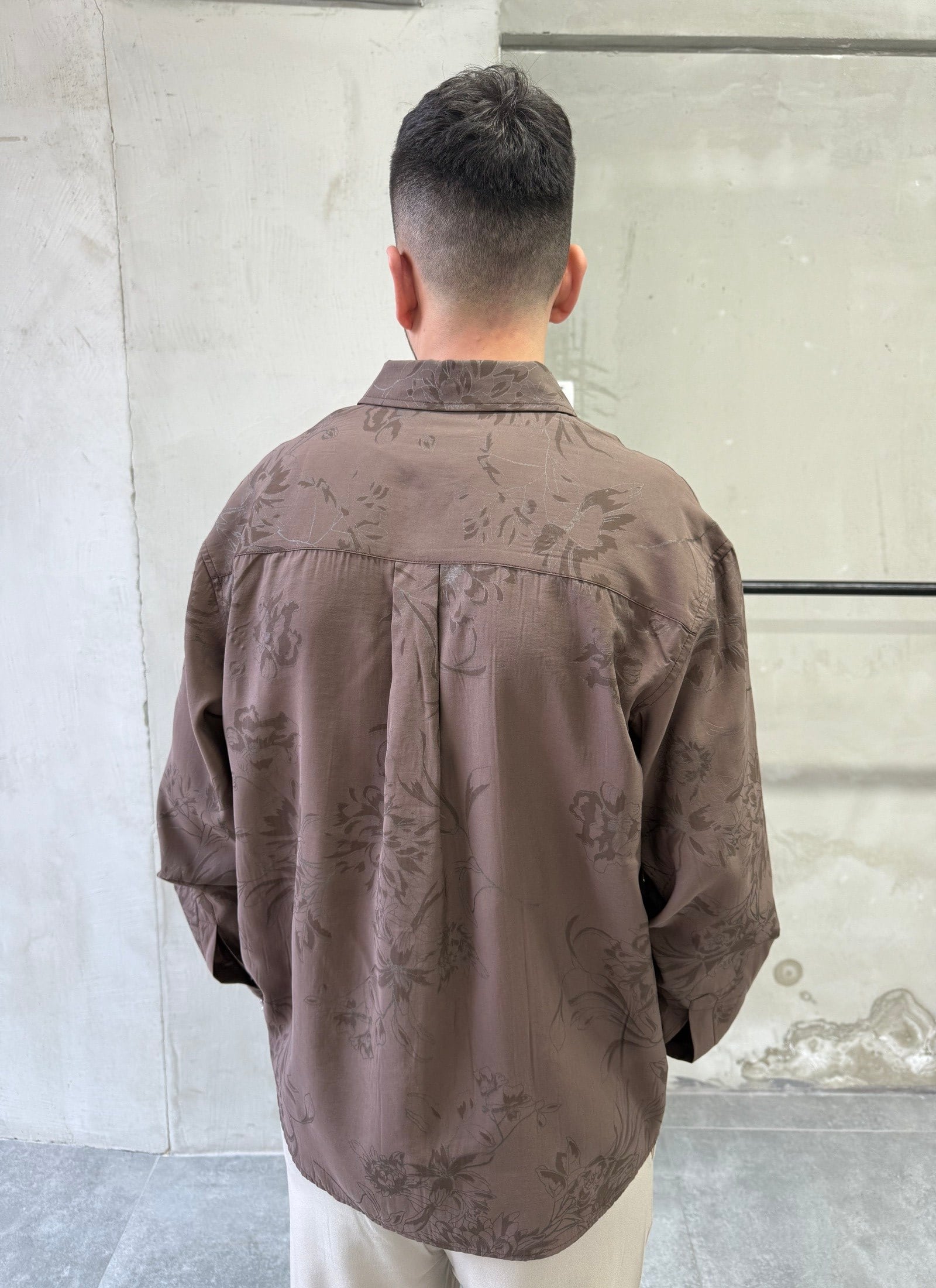 Desenli Oversize Premium Modern Kesim Kahverengi Gömlek