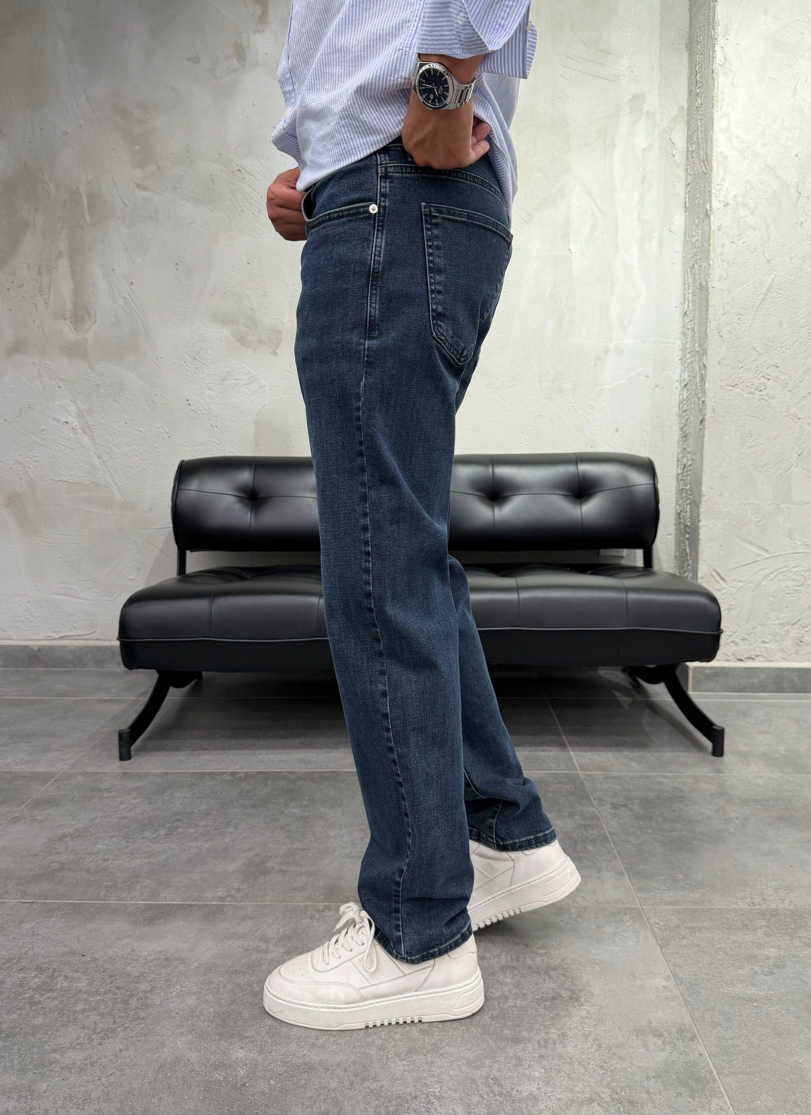 Düz Paça Eskitme Regular Fit Jean