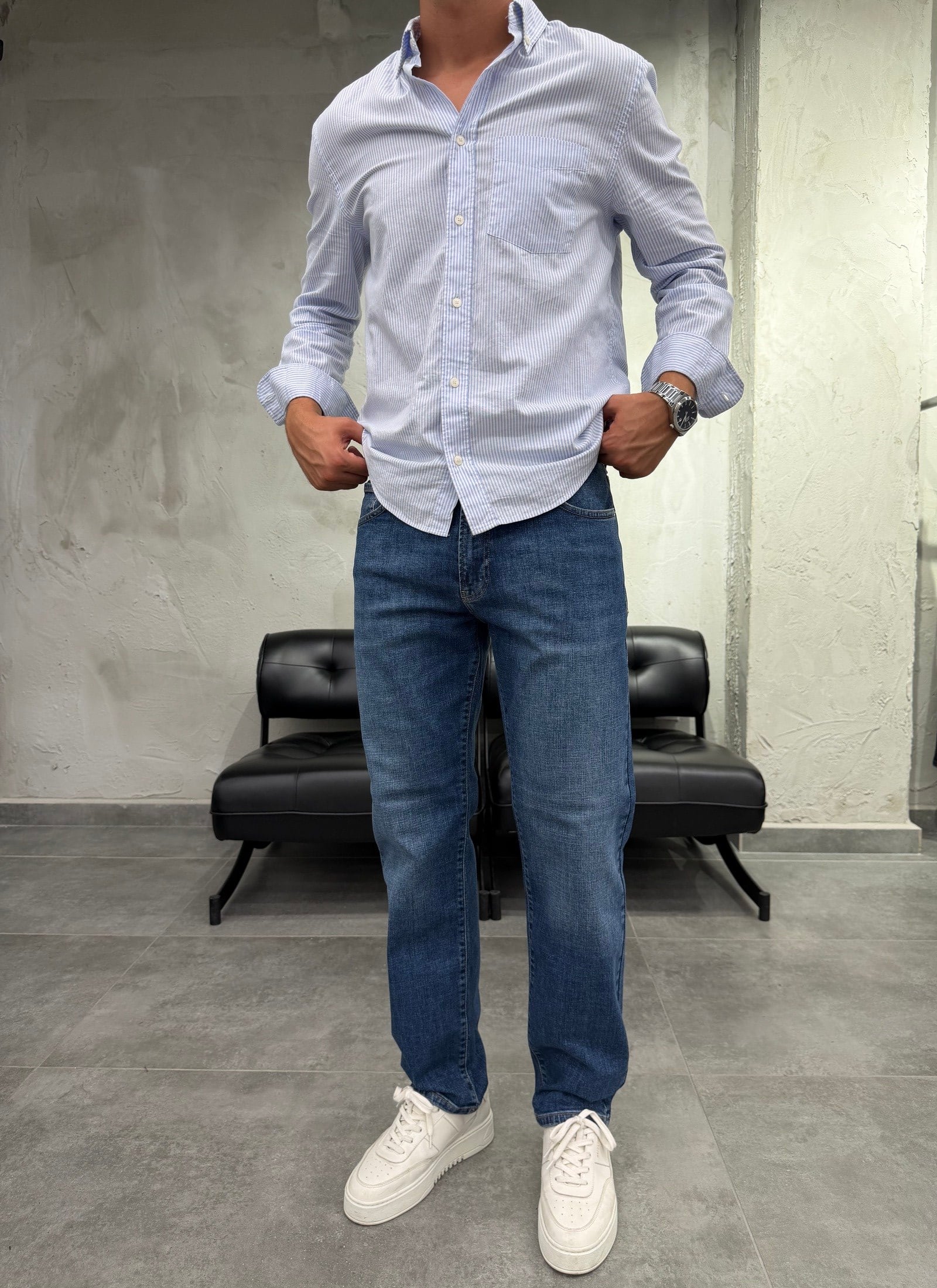 Düz Paça Mavi Regular Fit Jean