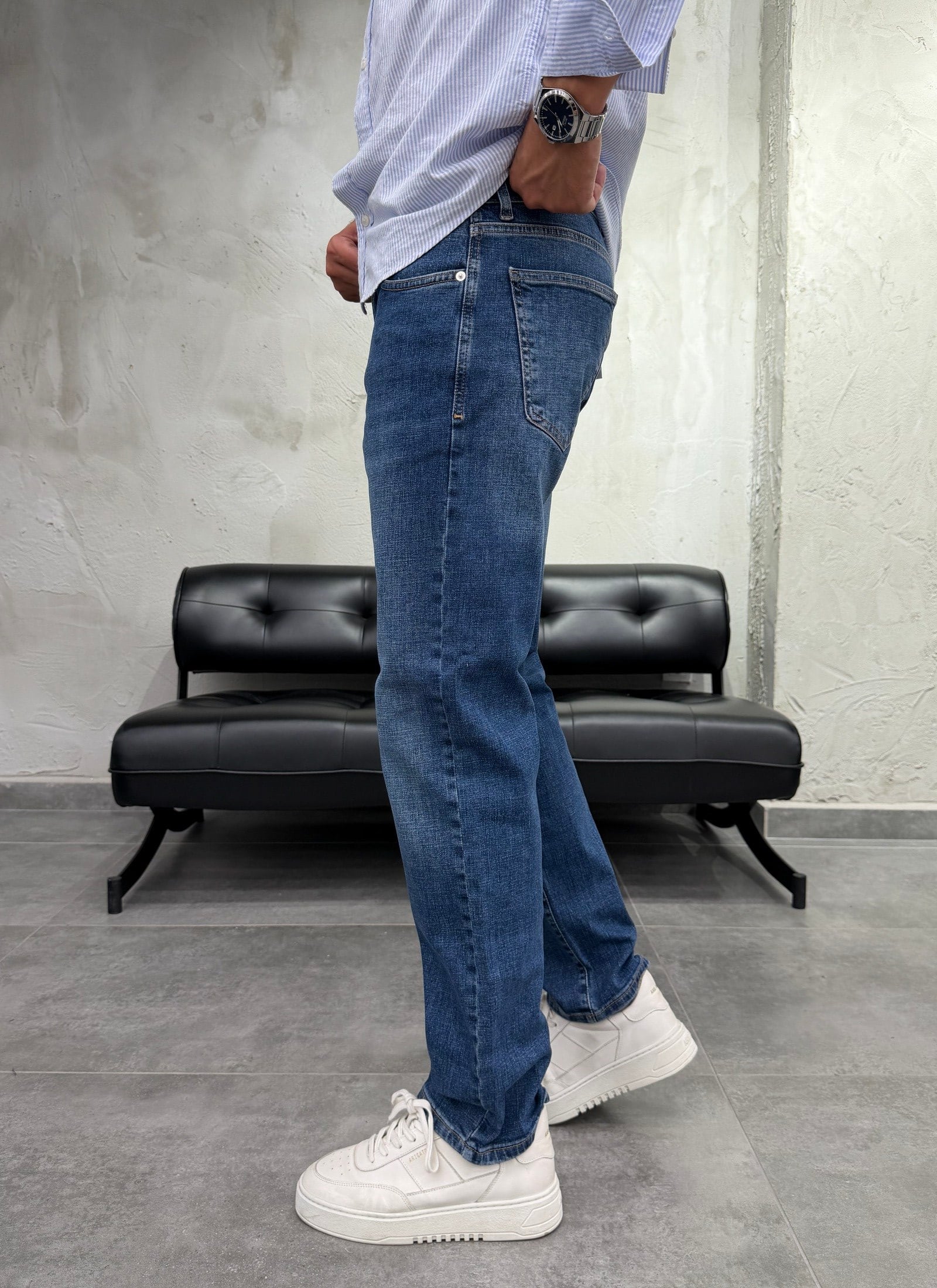 Düz Paça Mavi Regular Fit Jean