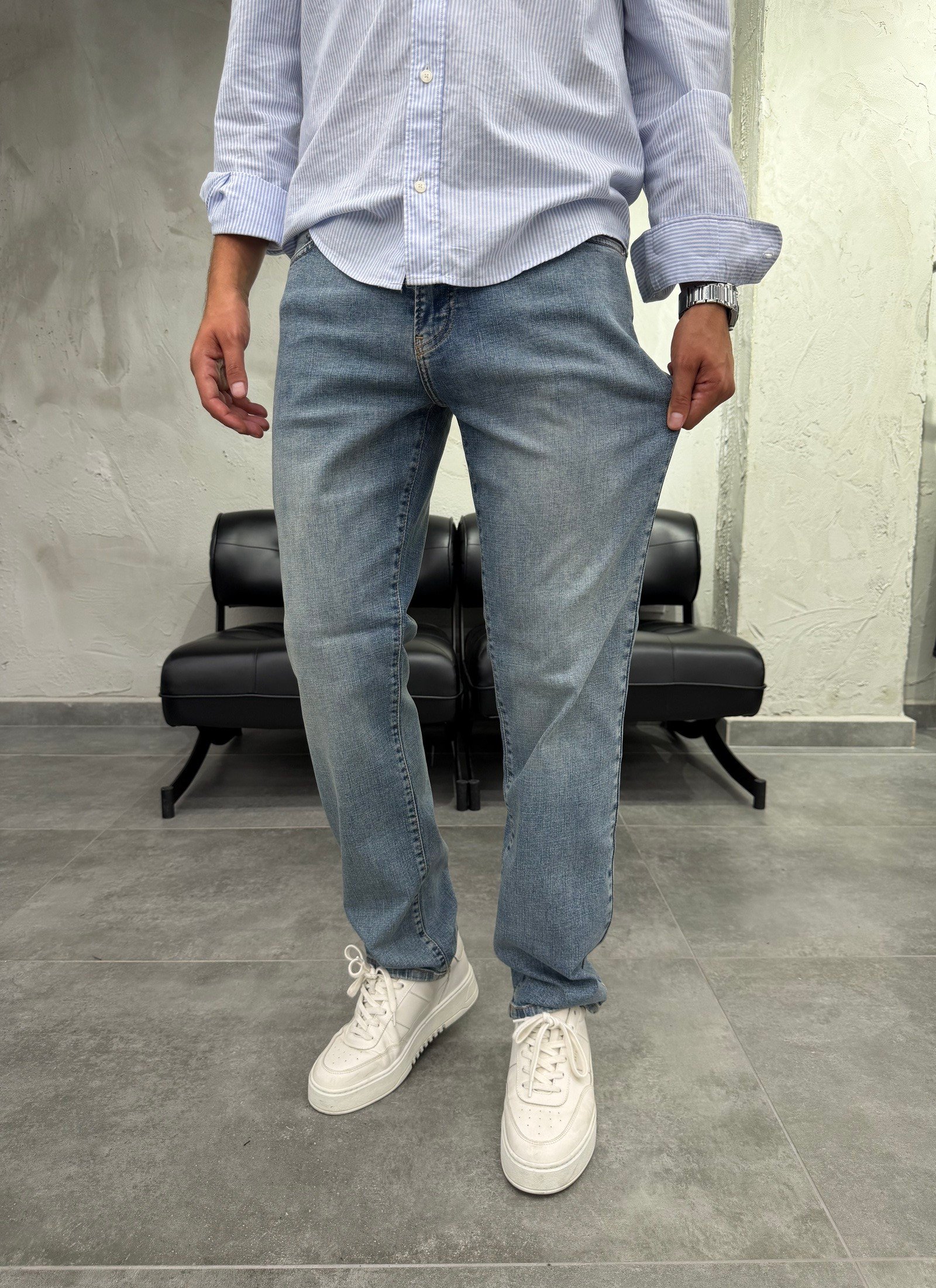 Düz Paça Tintli Mavi Regular Fit Jean
