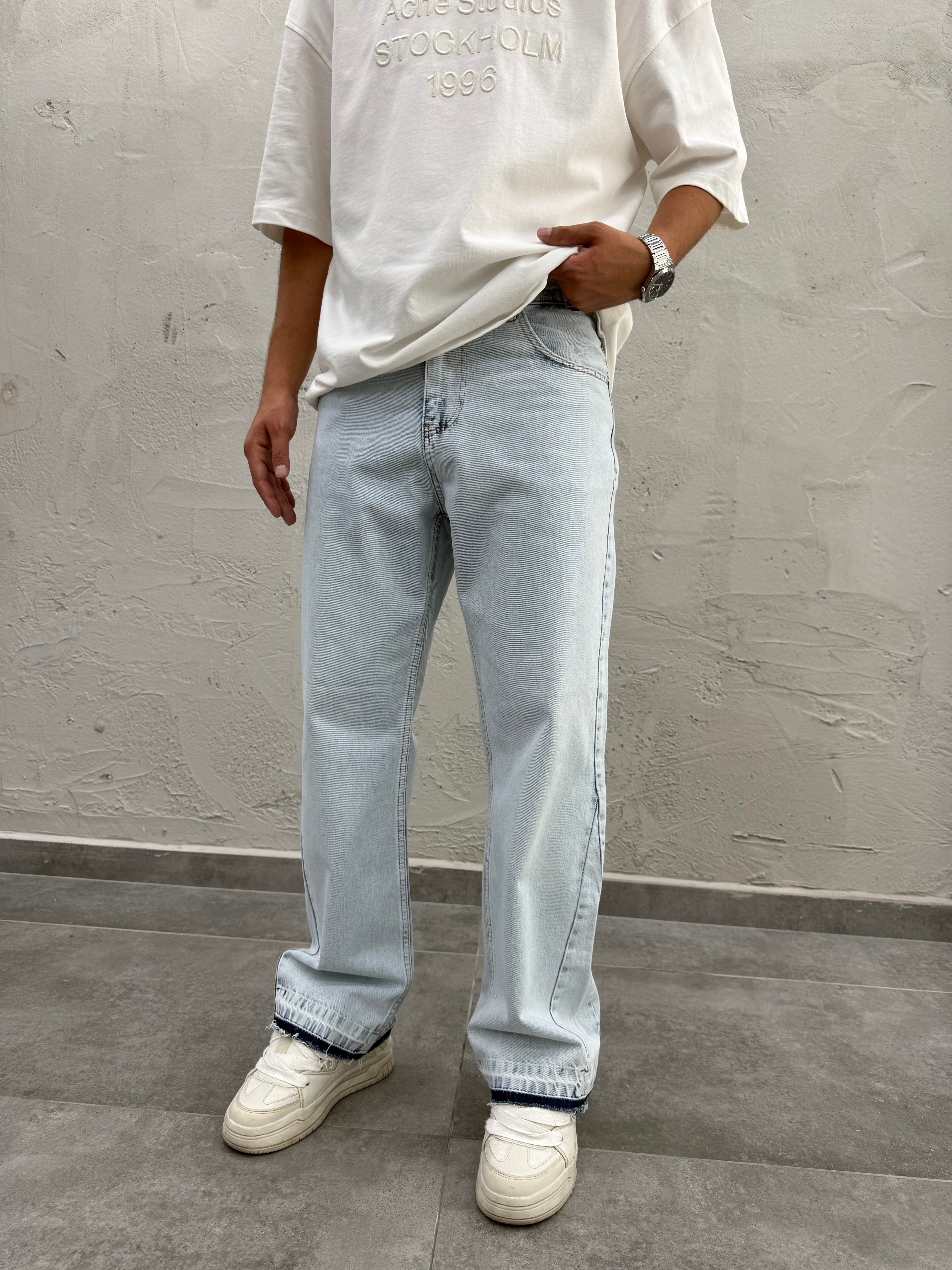 Efektli Yıkamalı Buz Mavi Flared Fit Jean