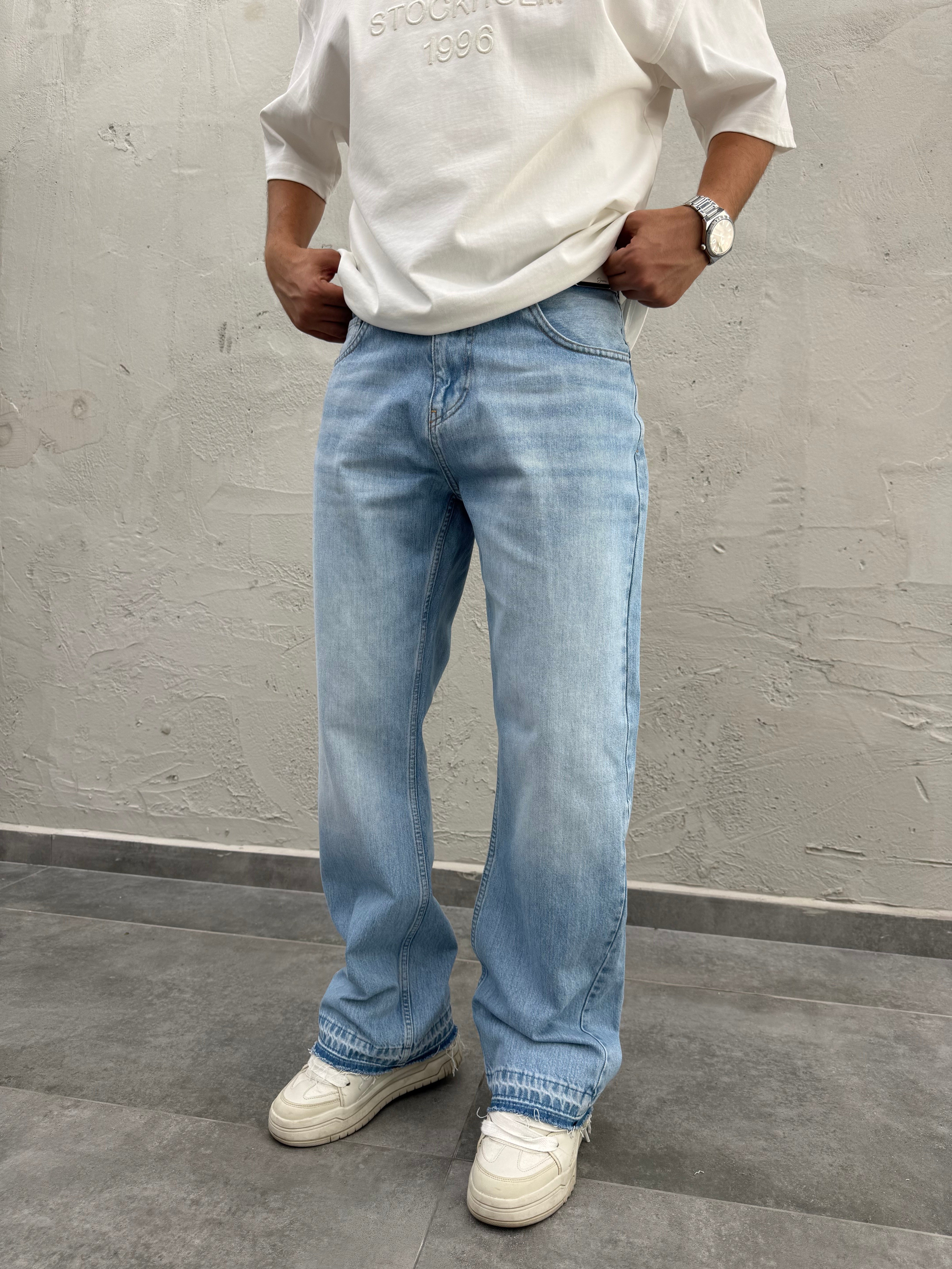 Efektli Yıkamalı Mavi Flared Fit Jean