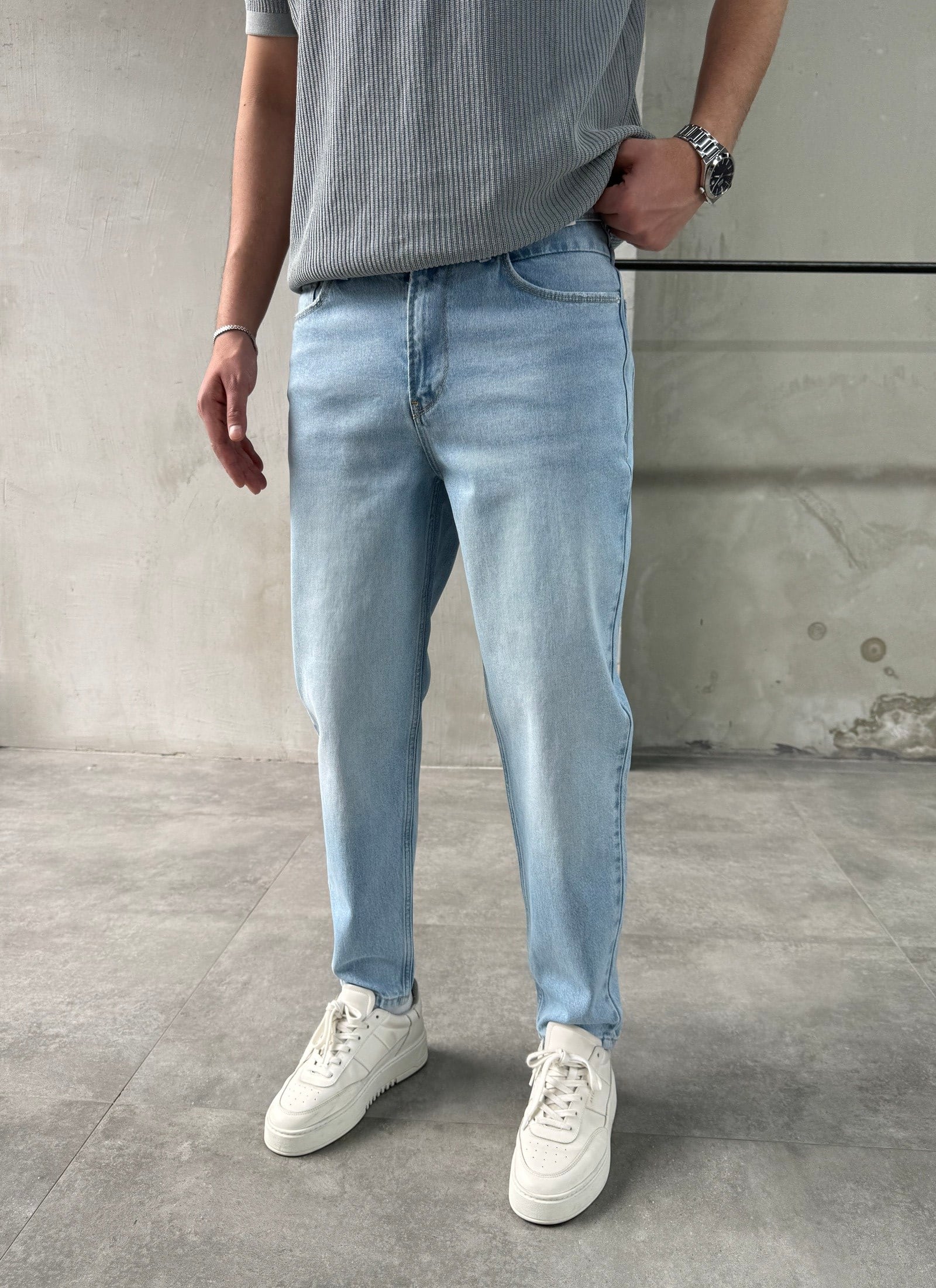 Eskitme Detaylı Mavi Banan Jean