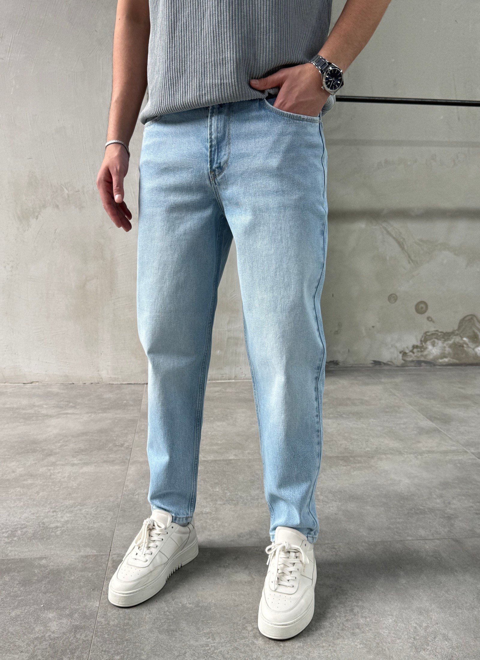 Eskitme Detaylı Mavi Banan Jean