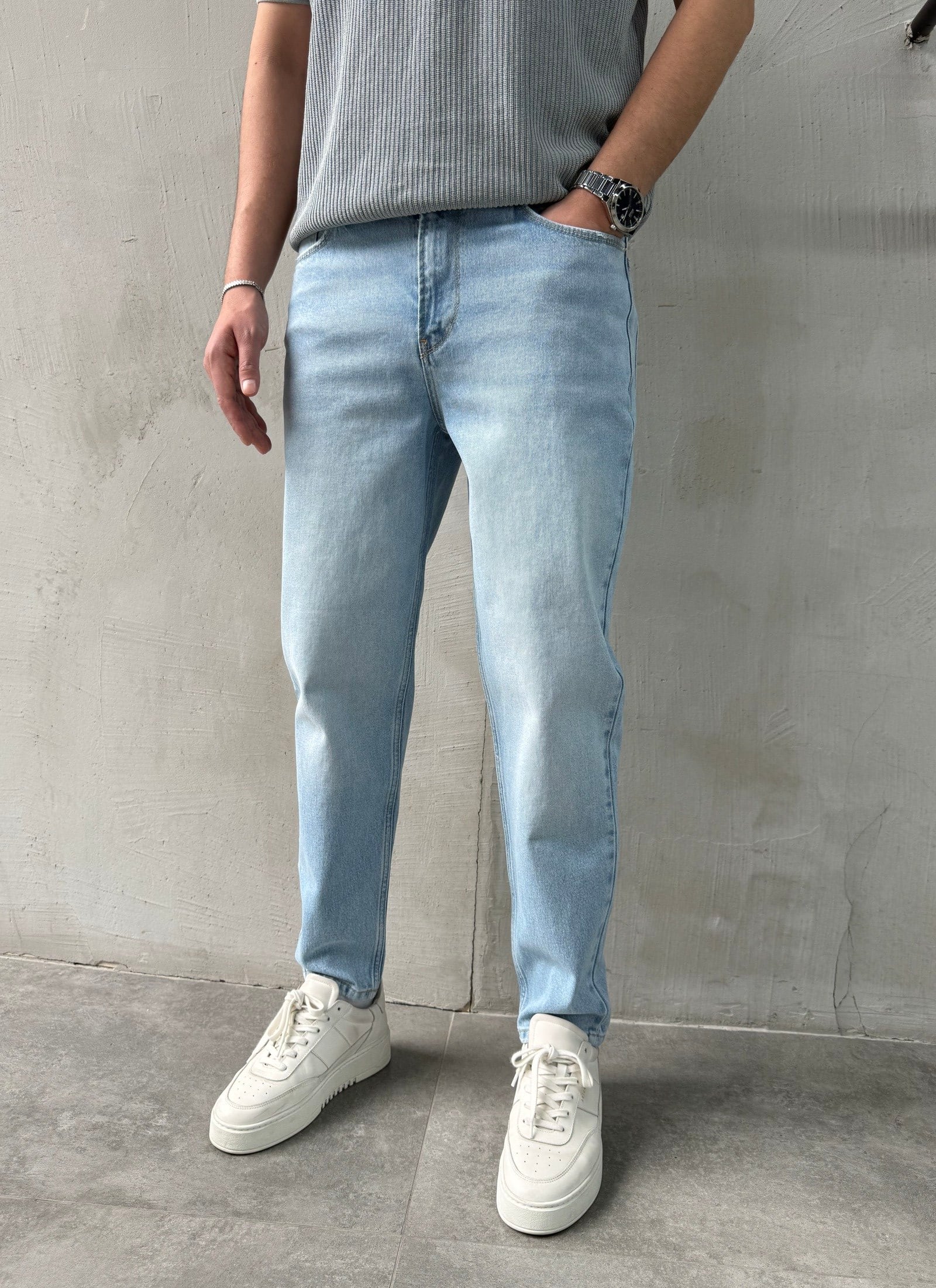 Eskitme Detaylı Mavi Banan Jean