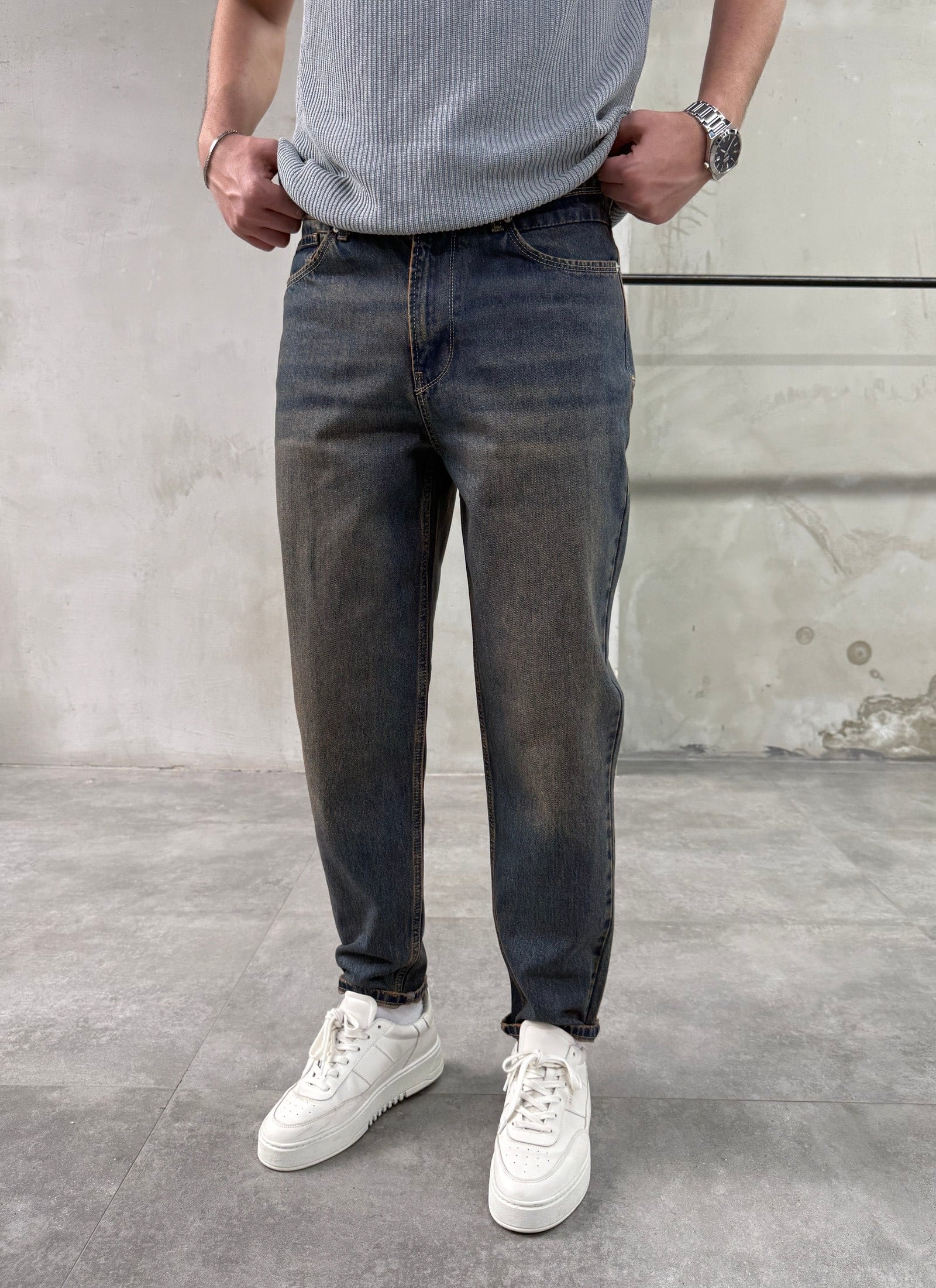 Eskitme Yeşil Rahat Kesim Boyfriend Jeans