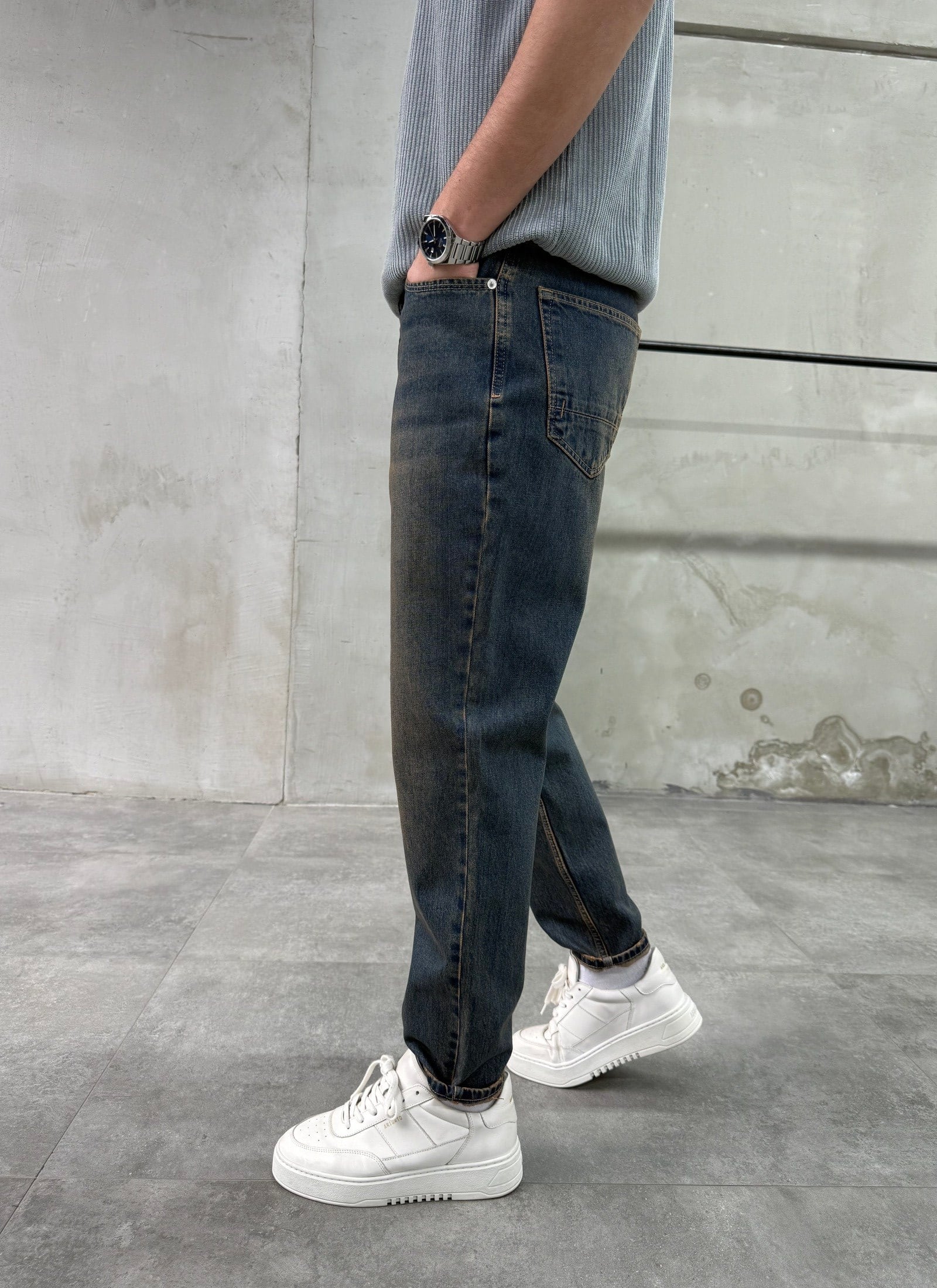 Eskitme Yeşil Rahat Kesim Boyfriend Jeans