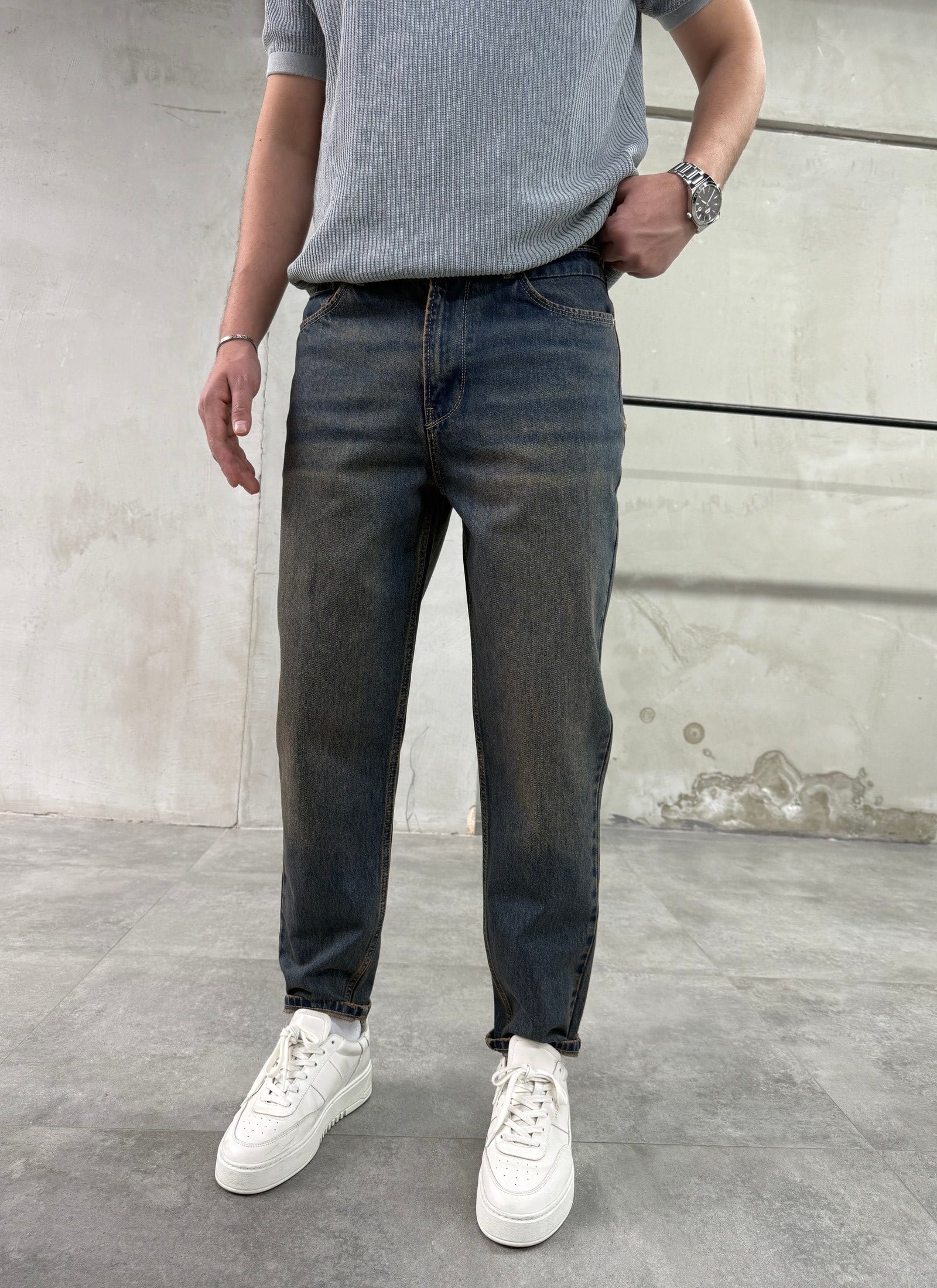 Eskitme Yeşil Rahat Kesim Boyfriend Jeans