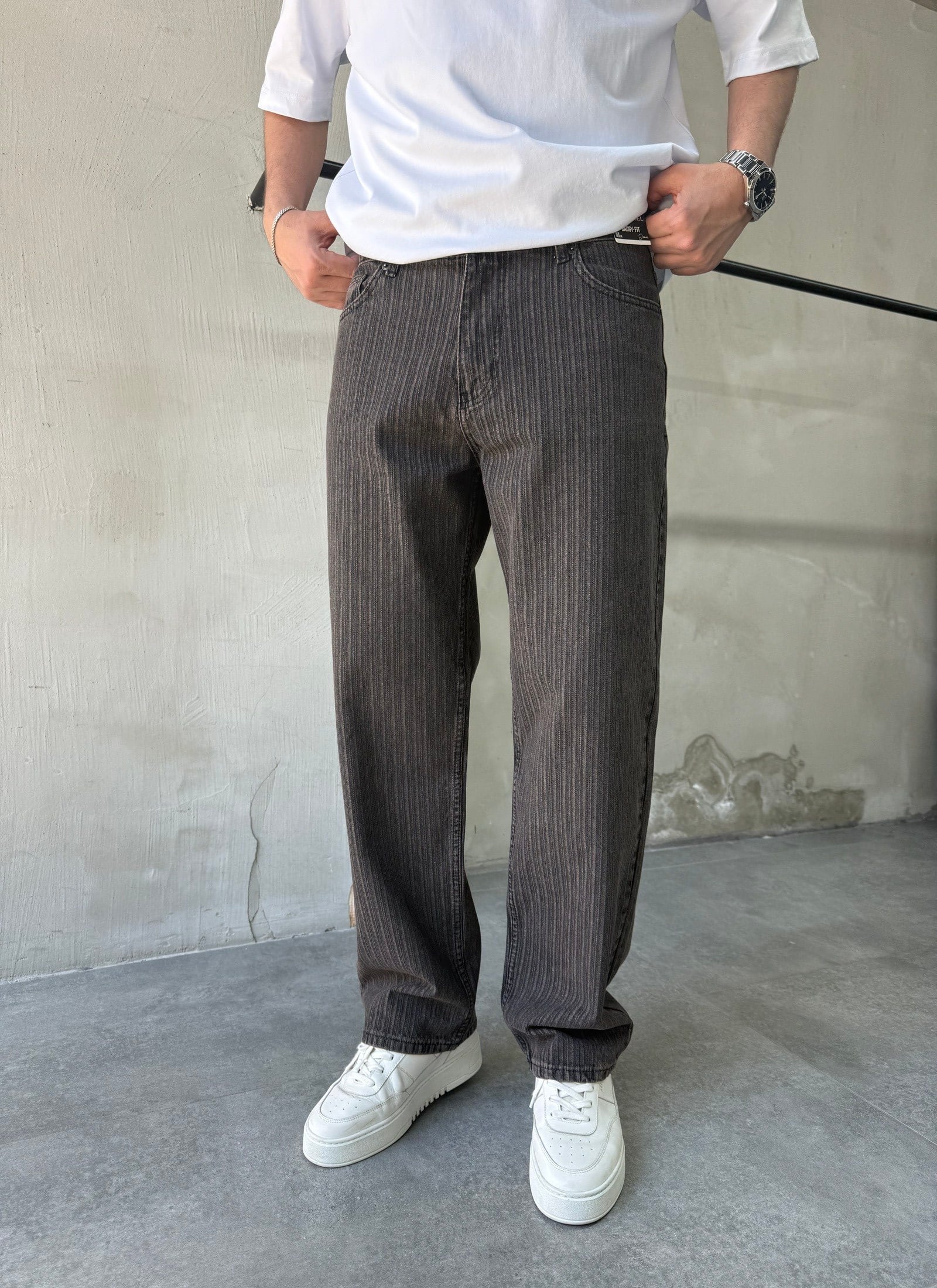 Espiga Soluk Efektli Kahve Baggy Jean