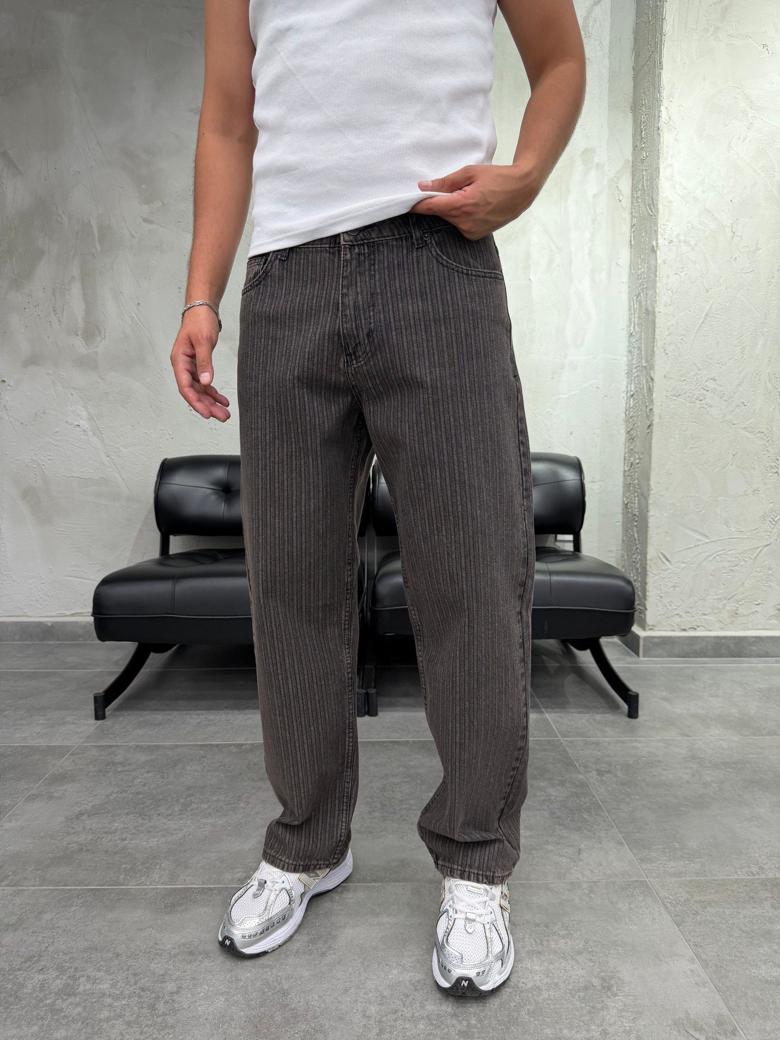 Espiga Soluk Efektli Kahve Baggy Jean