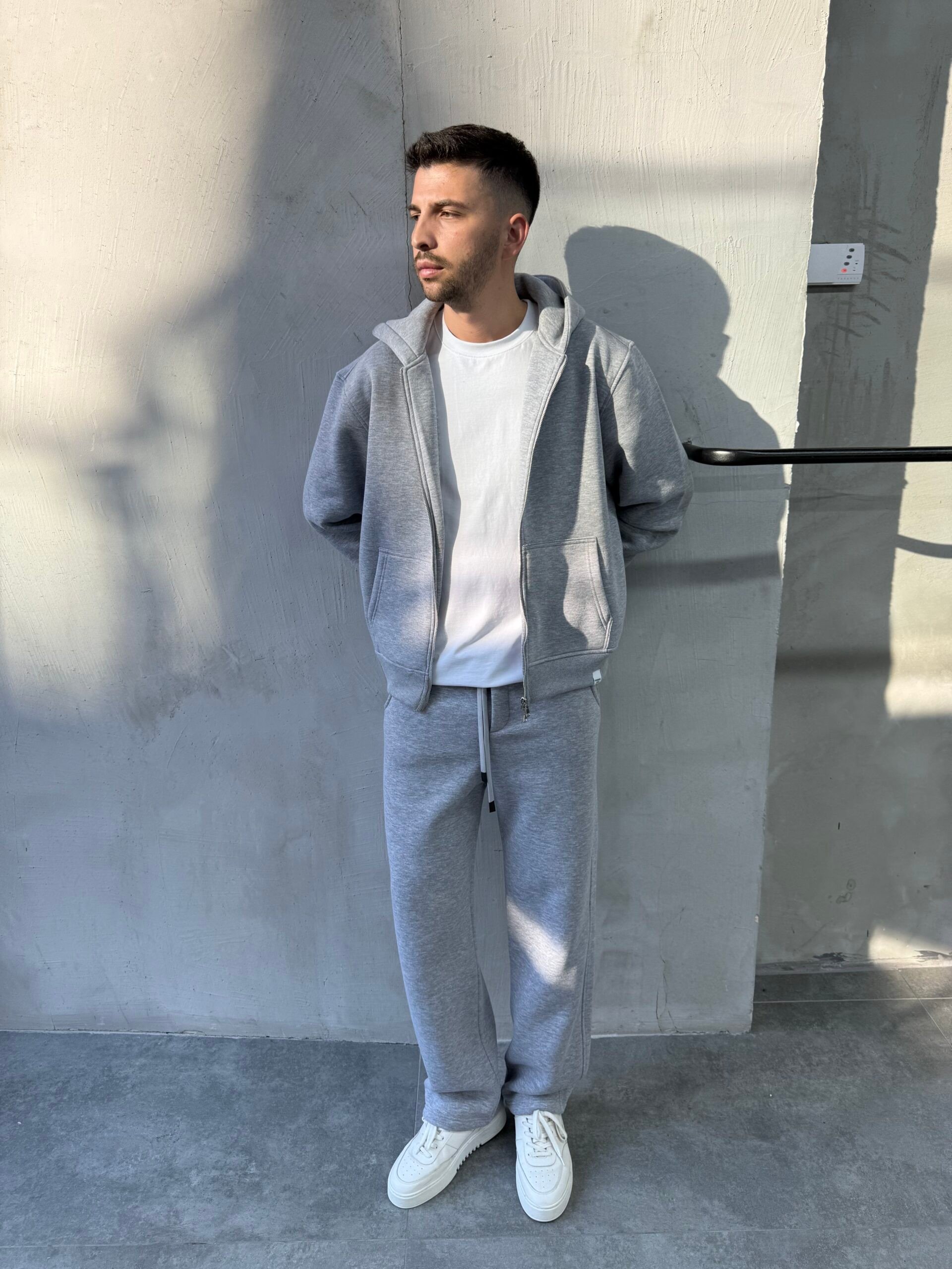 Fermuarlı Basic Gri Eşofman Takımı