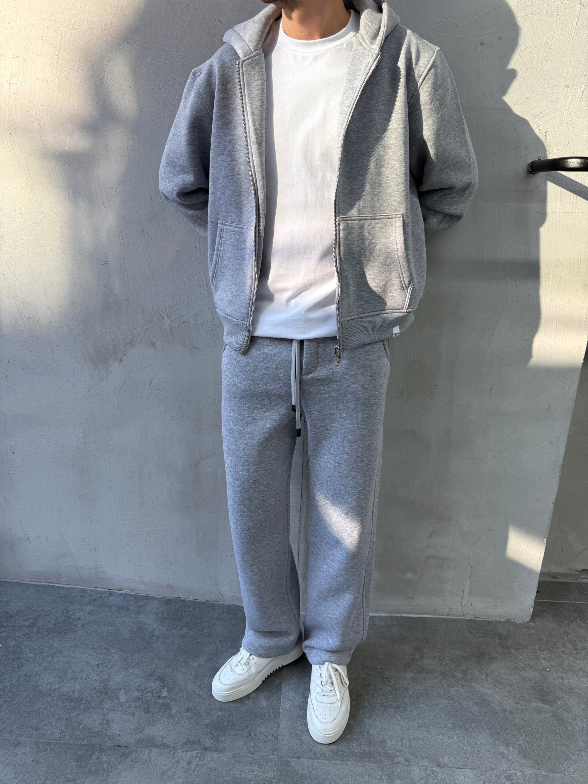 Fermuarlı Basic Gri Eşofman Takımı