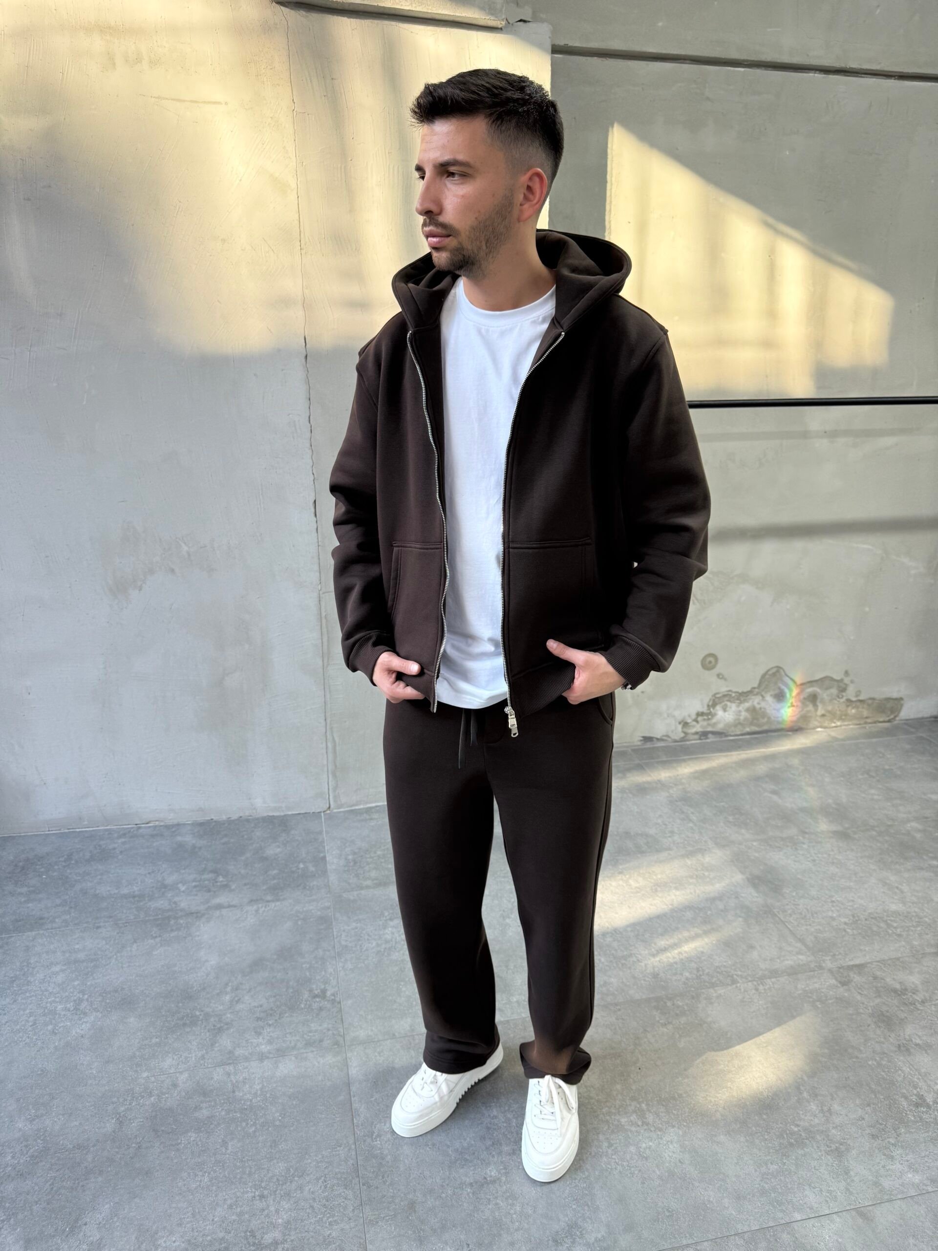 Fermuarlı Basic Kahve Eşofman Takımı