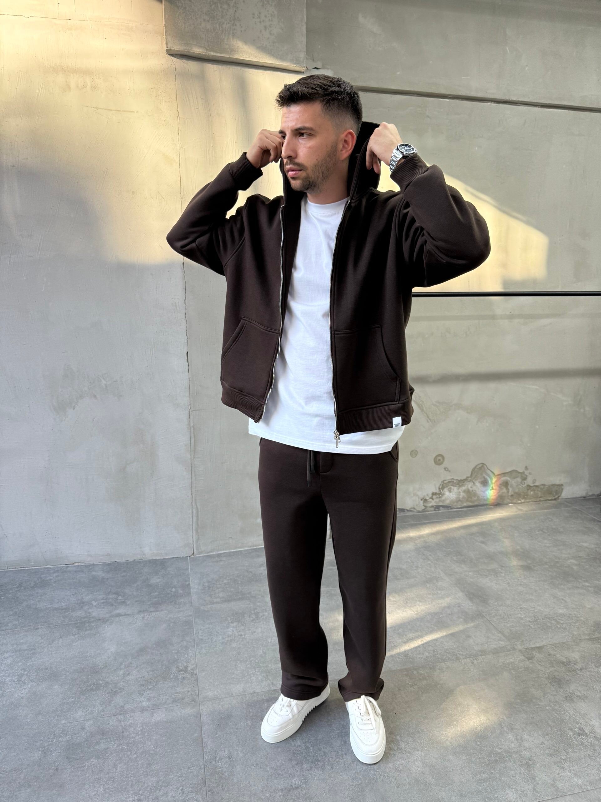 Fermuarlı Basic Kahve Eşofman Takımı