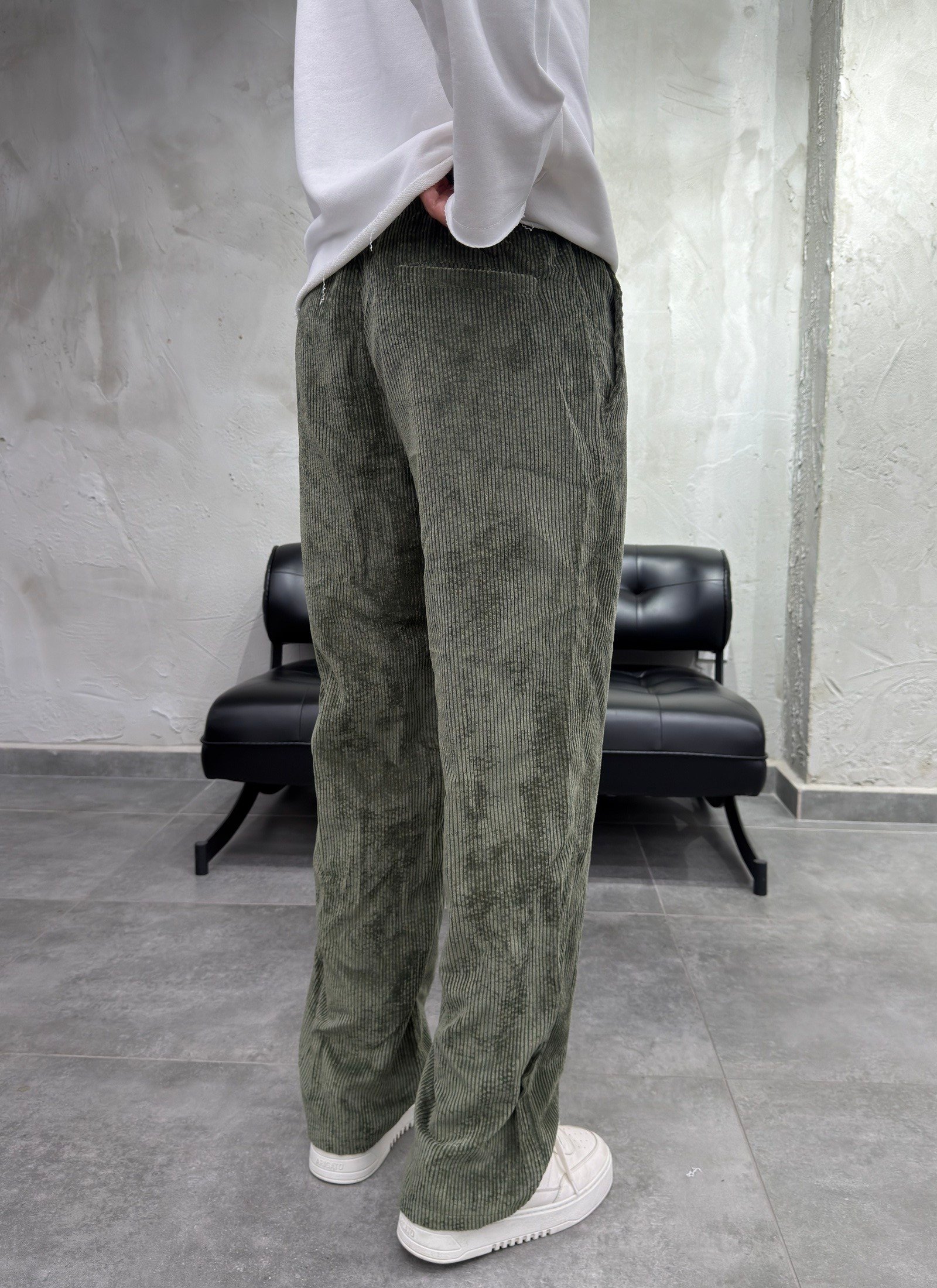 Fitilli Kadife Haki Baggy Pantolon