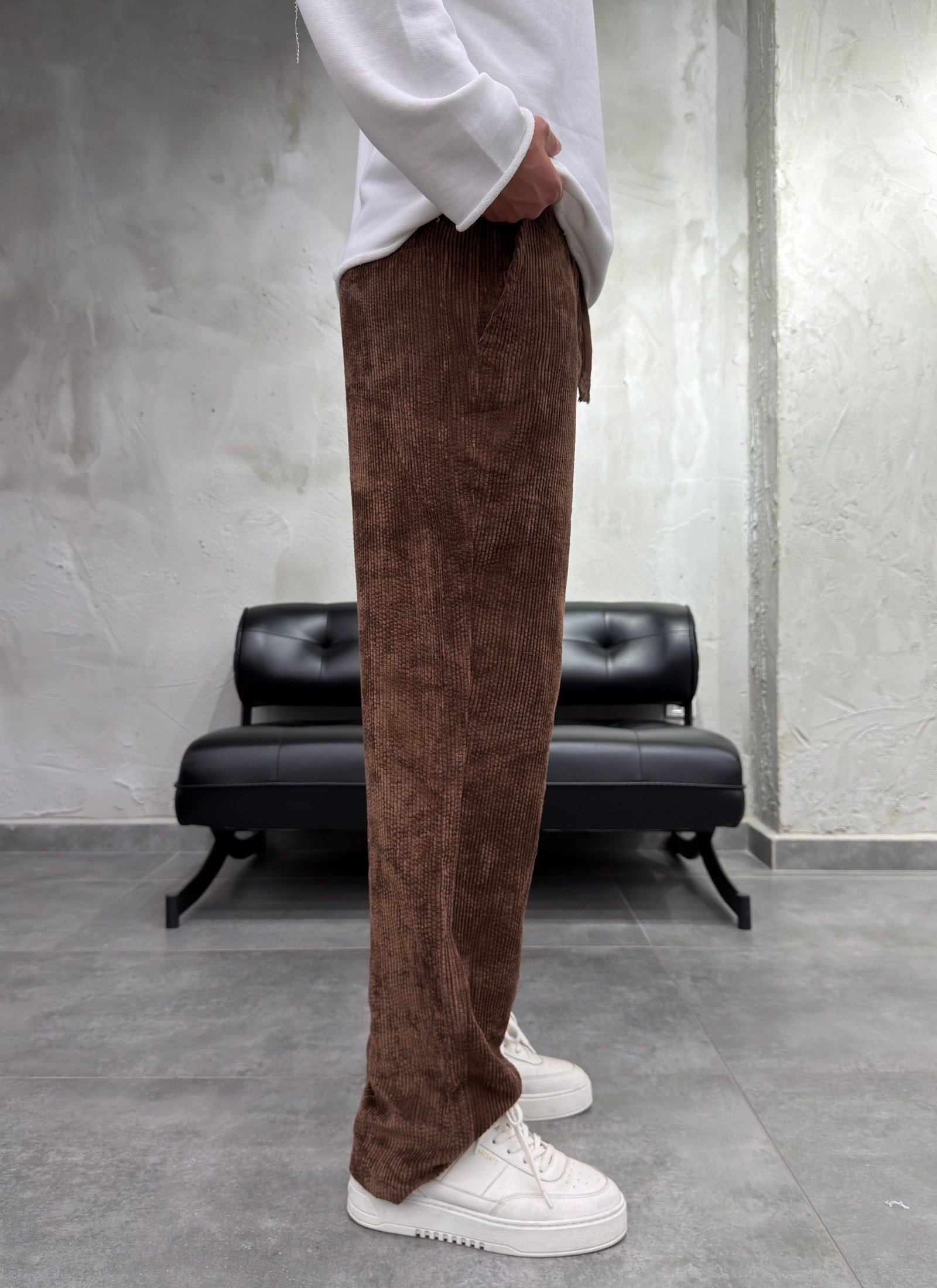 Fitilli Kadife Kahve Baggy Pantolon