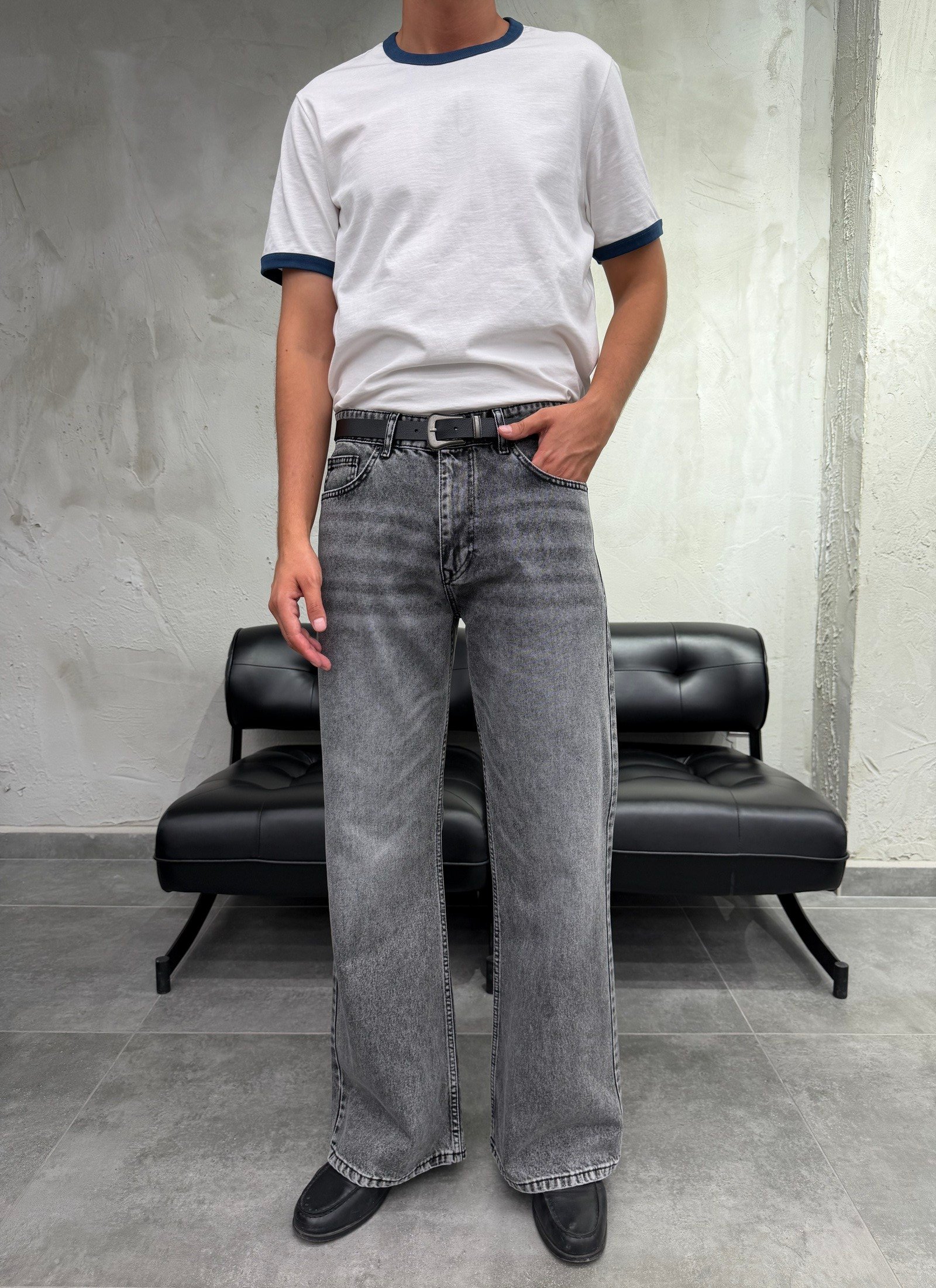 Flare İspanyol Paça Gri Yıkamalı Fit Jean