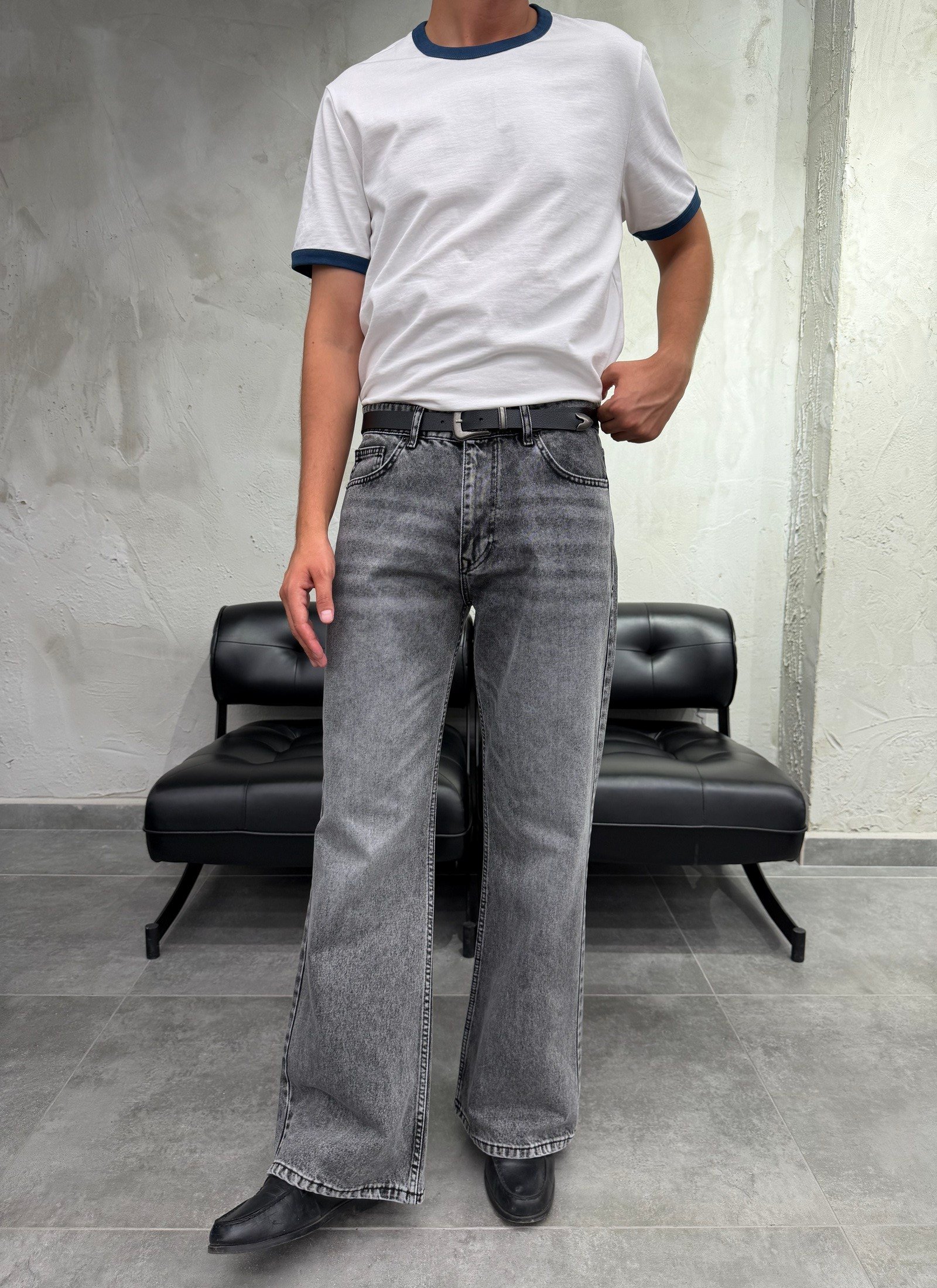 Flare İspanyol Paça Gri Yıkamalı Fit Jean