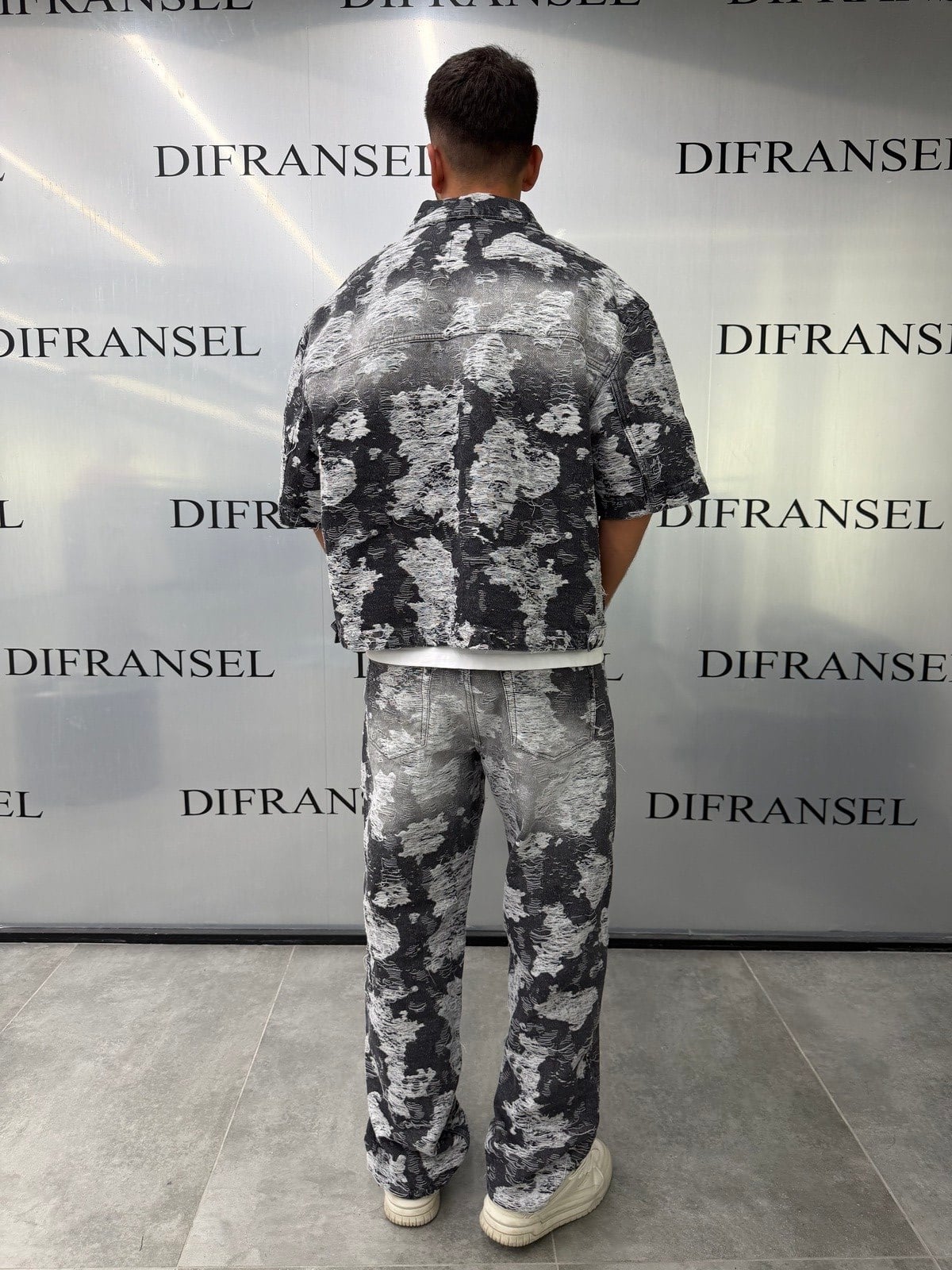 Full Distressed Baggy Fit Siyah Jean Takım