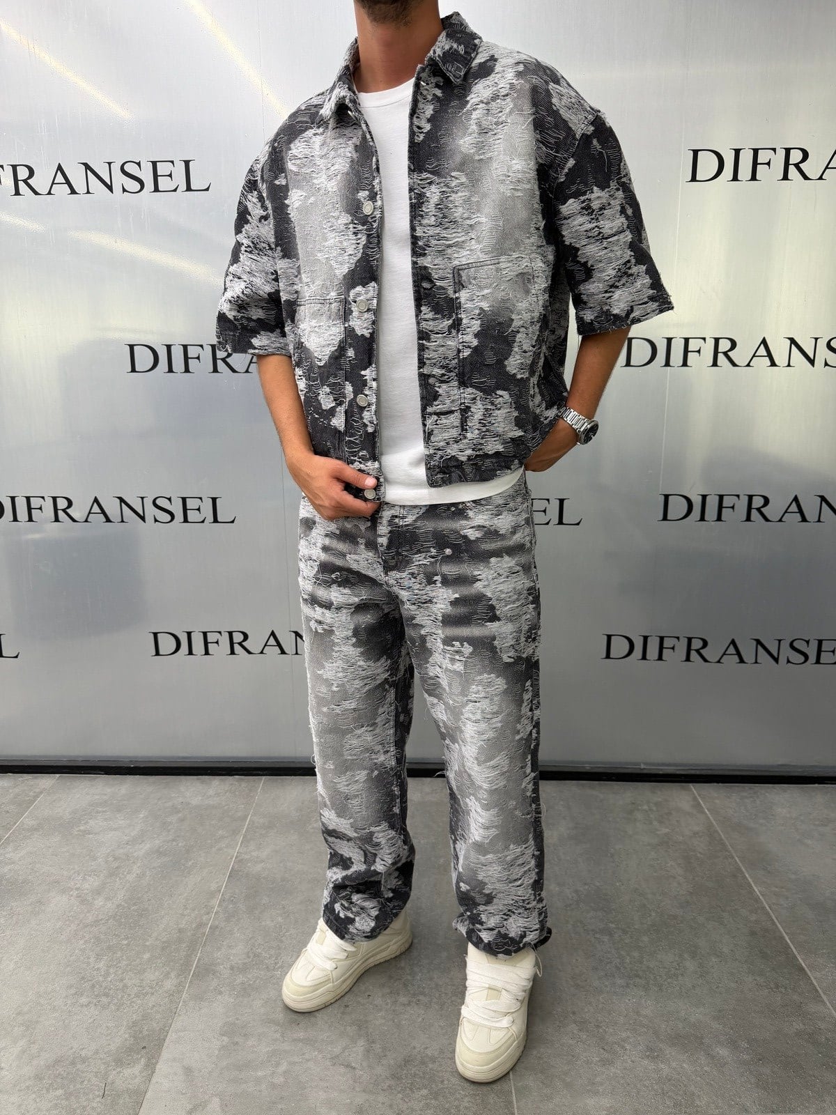 Full Distressed Baggy Fit Siyah Jean Takım