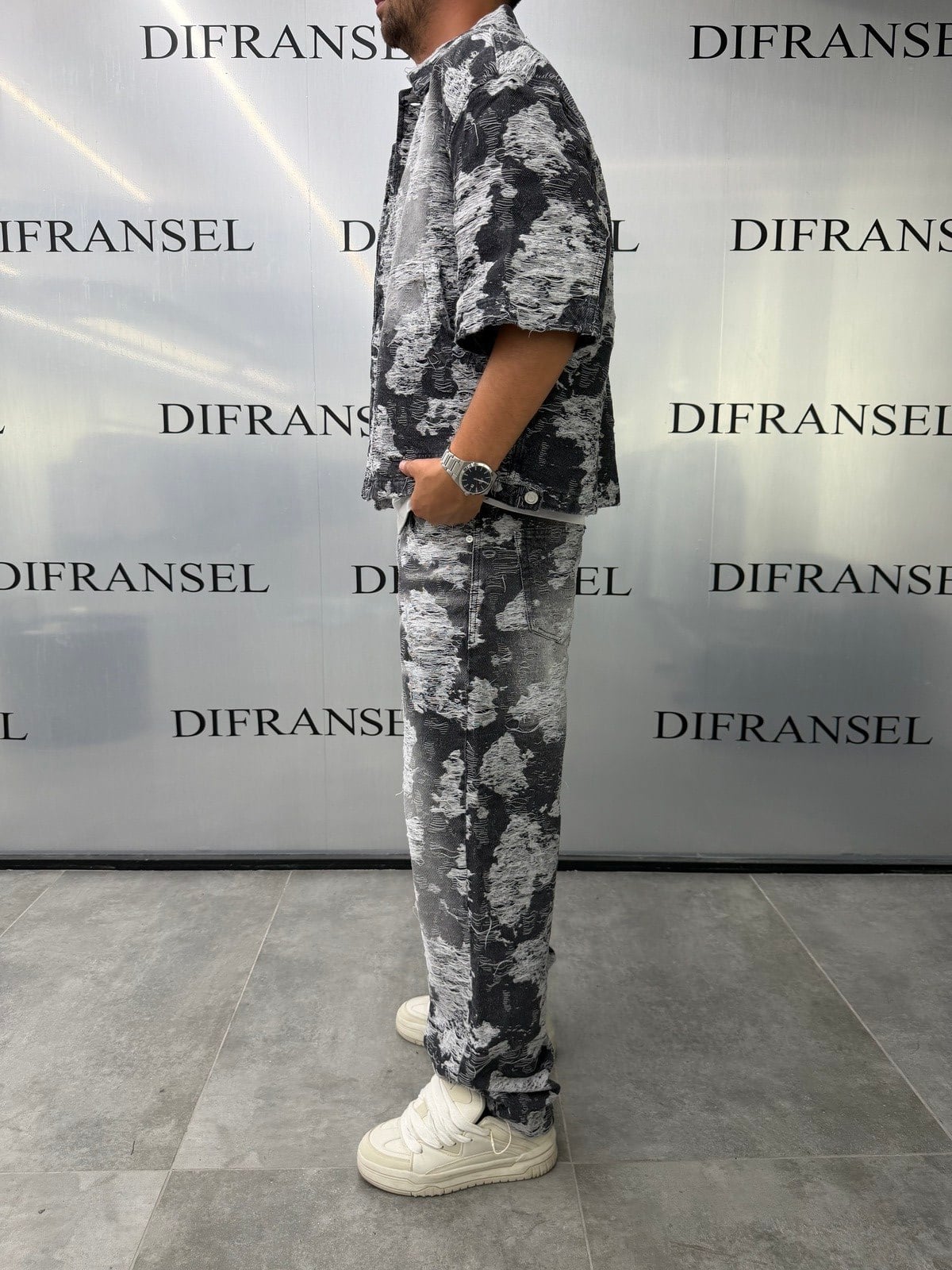 Full Distressed Baggy Fit Siyah Jean Takım