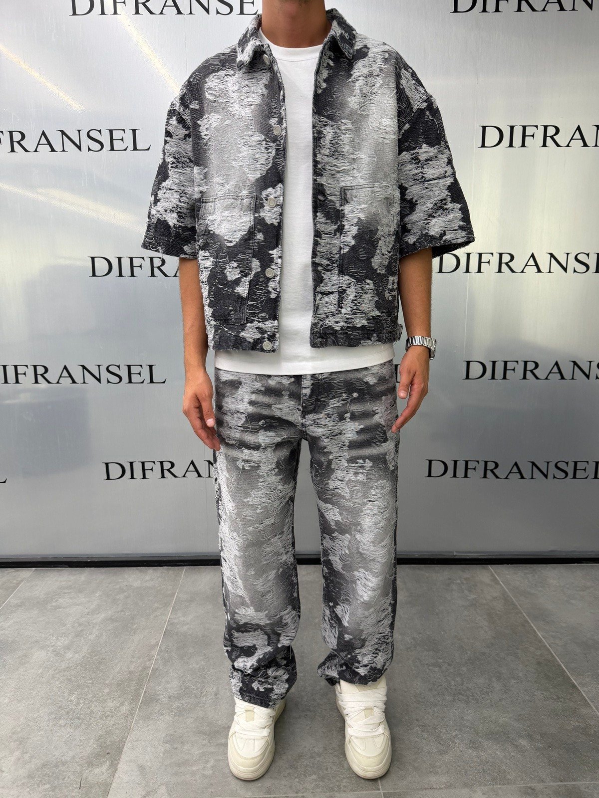Full Distressed Baggy Fit Siyah Jean Takım